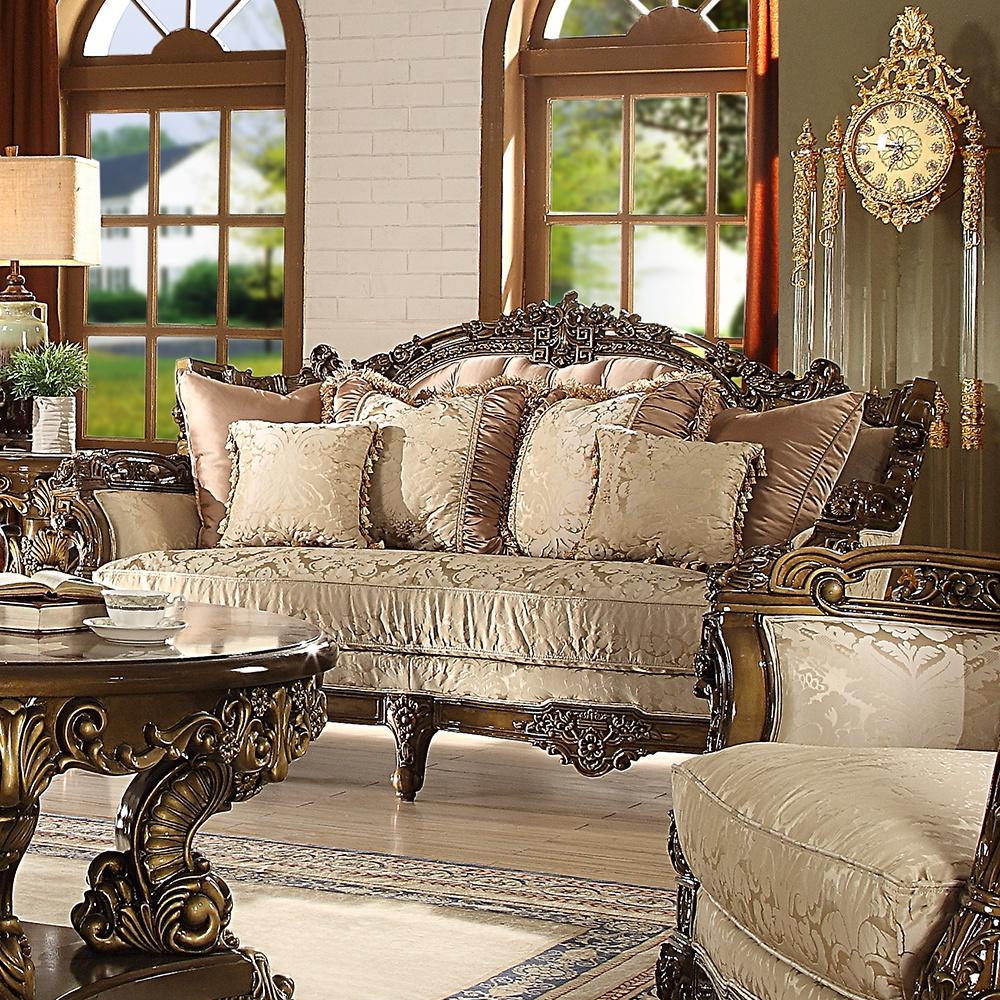 Traditional Loveseat HD-1609 HD-L1609 in Antique, Gold, Brown Fabric