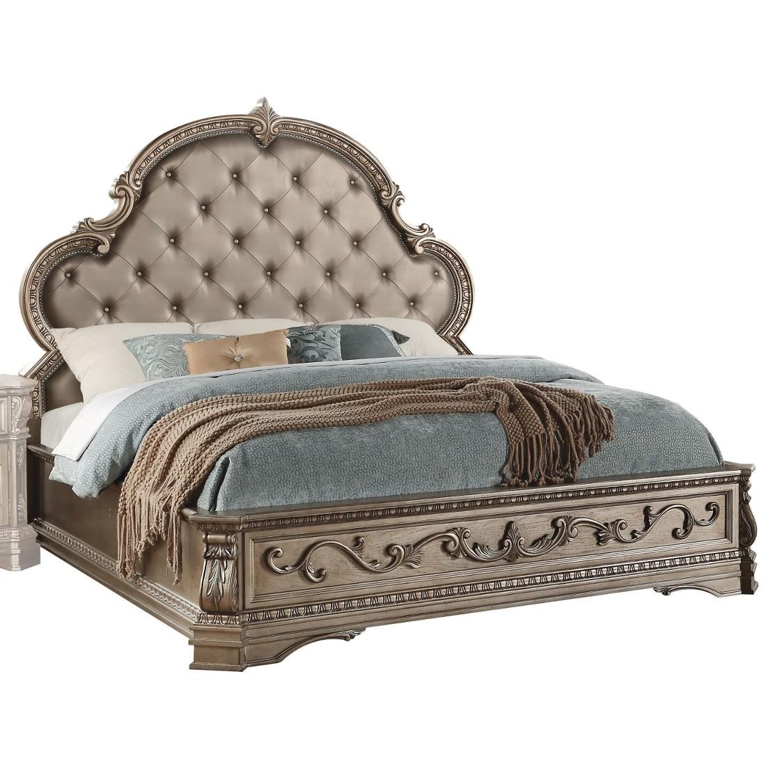 Classic, Traditional Panel Bed Northville Northville-26930Q in Antique, Champagne Polyurethane