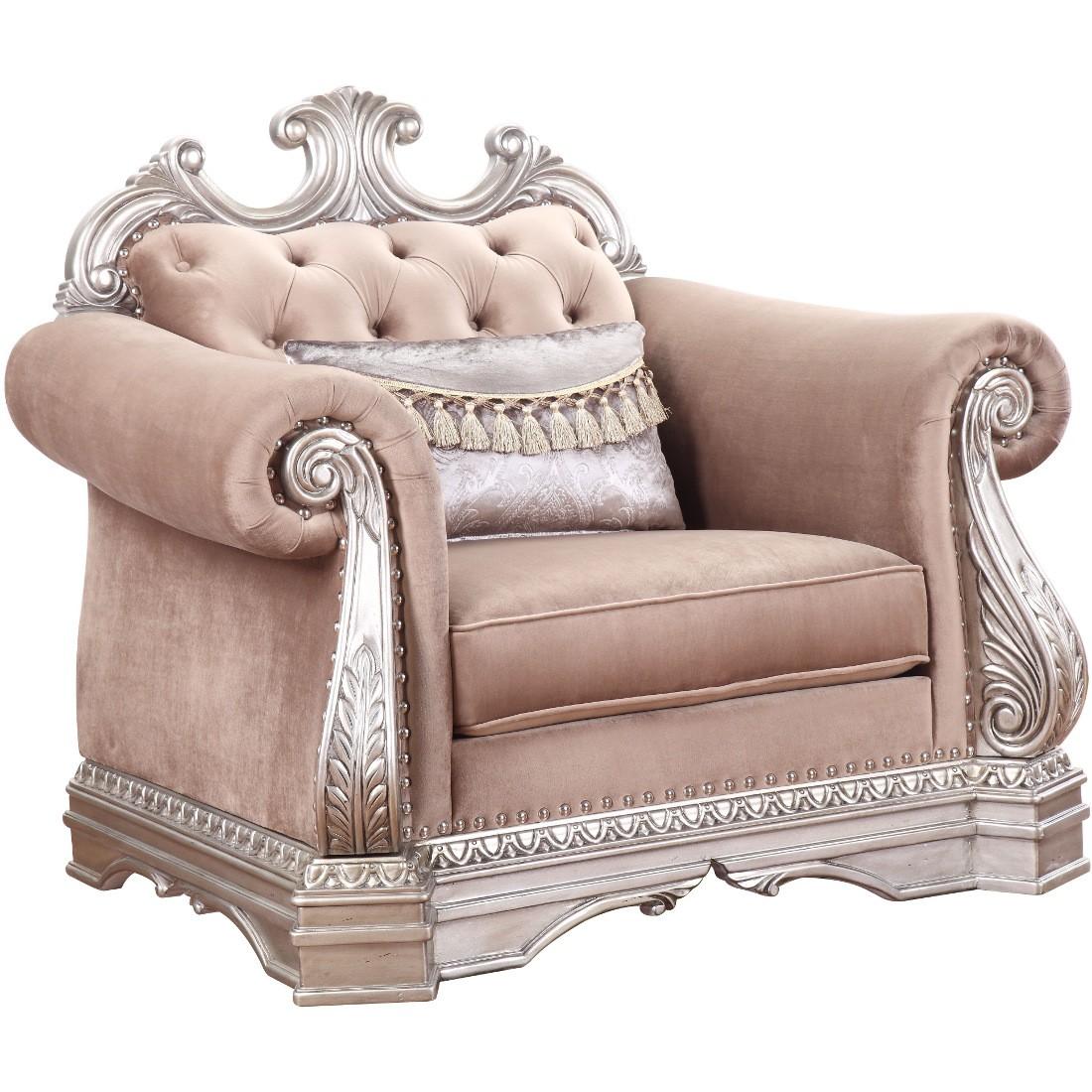 

        
Acme Furniture Northville-56930 Sofa Loveseat and Chair Set Antique/Champagne Velvet 0840412190810
