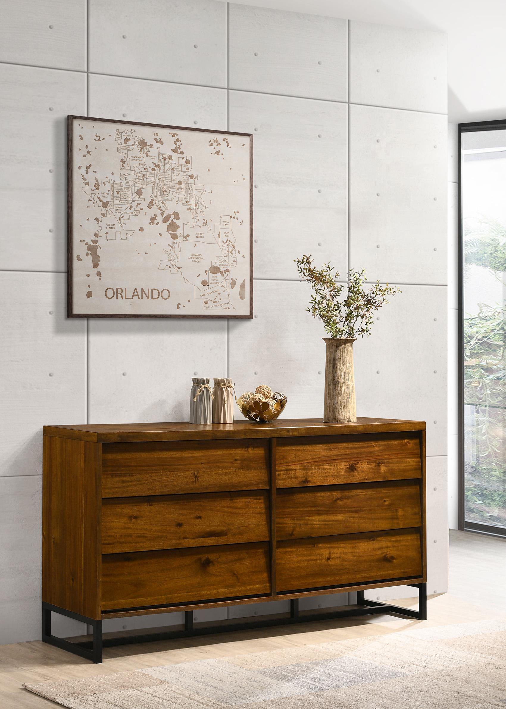 

    
Antique Coffee 6 Drawer Dresser REED Wood Reed-D Meridian Industrial Mid Century
