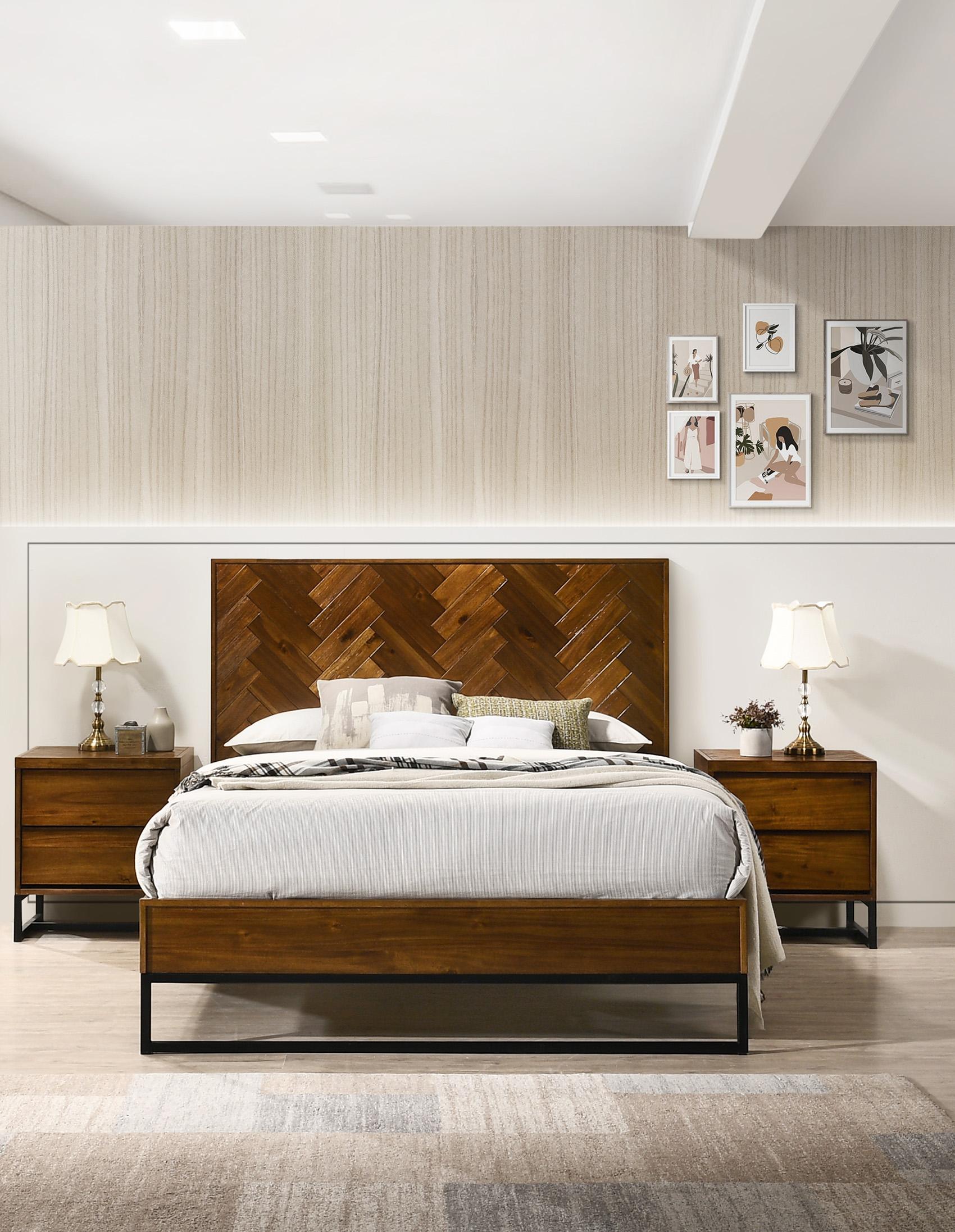 

    
Antique Coffee REED Wood Platform King Bedroom Set 3Pcs Reed-K Meridian Modern
