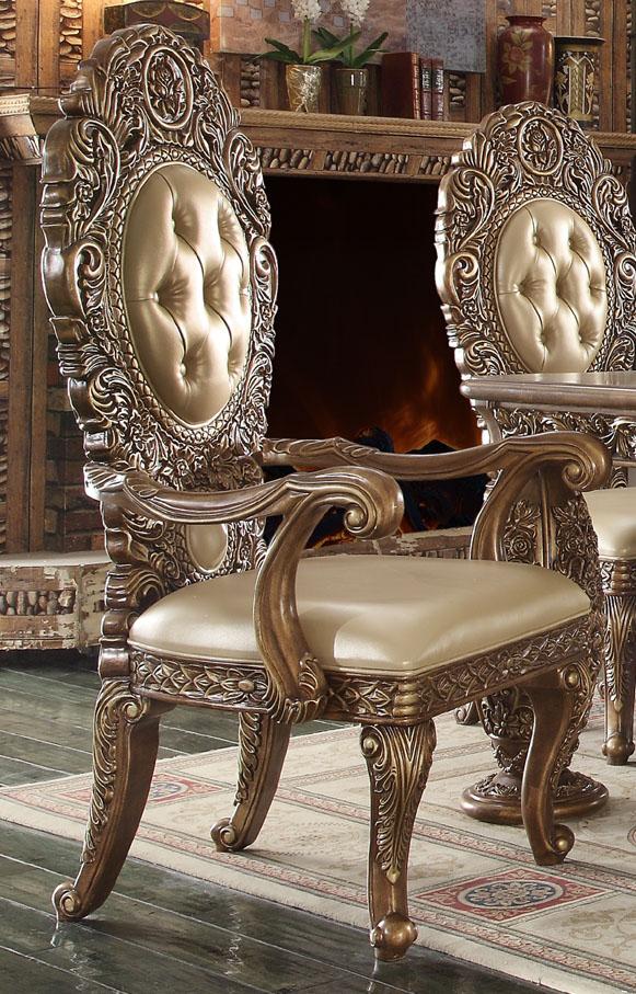 

    
Antique Gold & Ivory Leather Arm Chair Set 2Pcs Traditional Homey Design HD-8018
