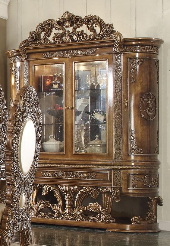 Traditional China Cabinet HD-8018 HD-CH8018 in Golden Brown 