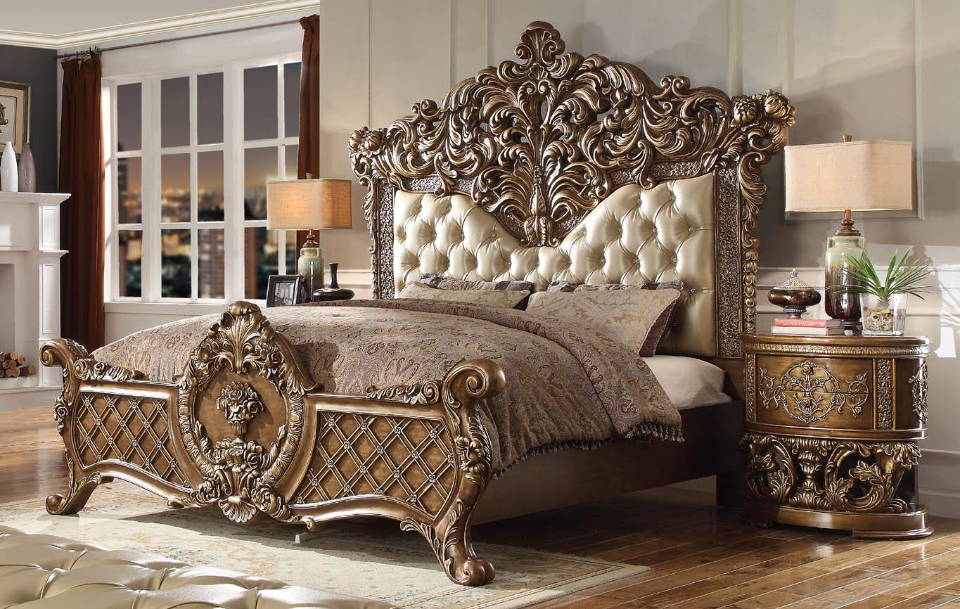 

    
Antique Gold & Brown King Bedroom Set 3Pcs Traditional Homey Design HD-8018
