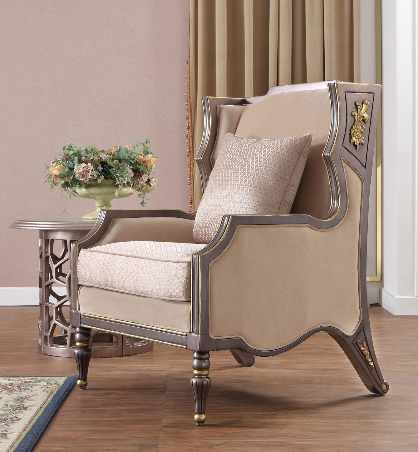 Traditional Arm Chair HD-3058 HD-C3058 in Gold, Beige Fabric