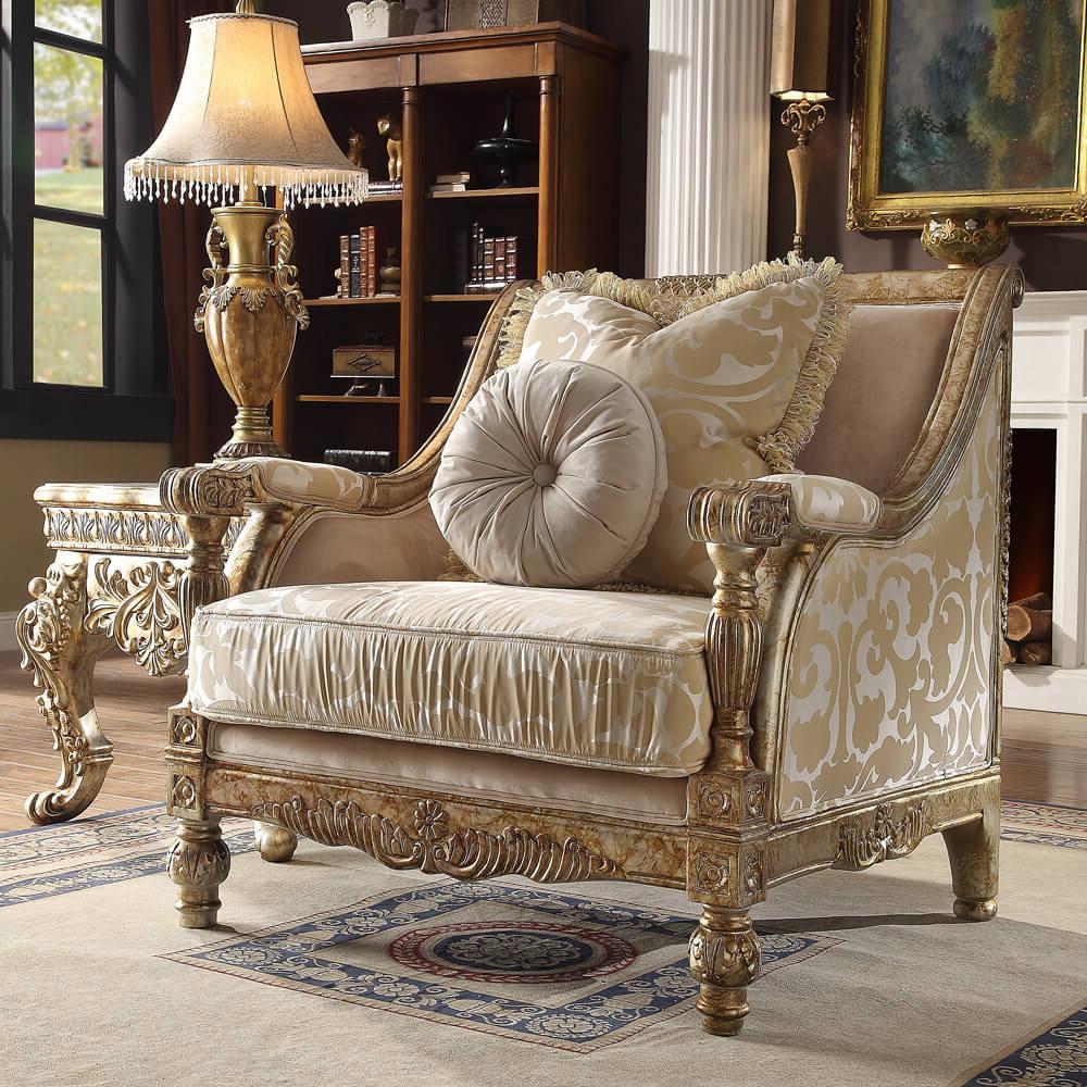 Classic, Traditional Arm Chairs HD-205 HD- C205 in Antique, Gold Fabric