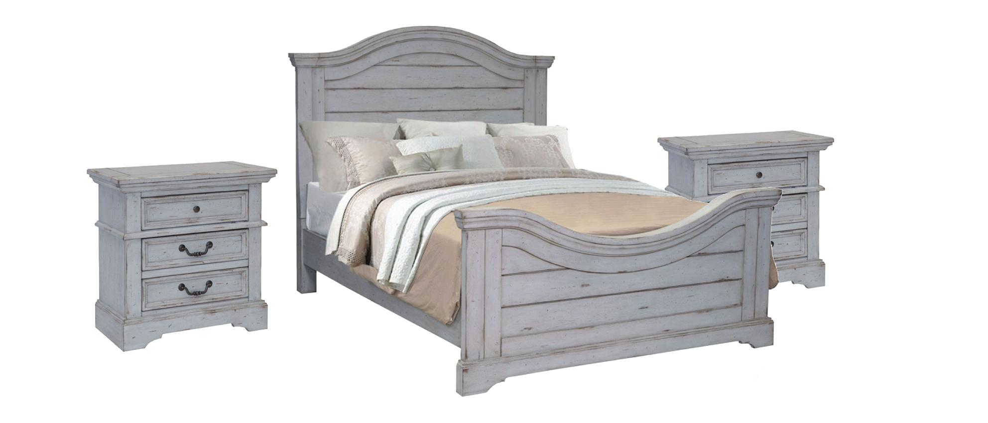 

    
Antique Gray Finish King Panel Bedroom Set 3Pcs 7820 STONEBROOK American Woodcrafters Traditional
