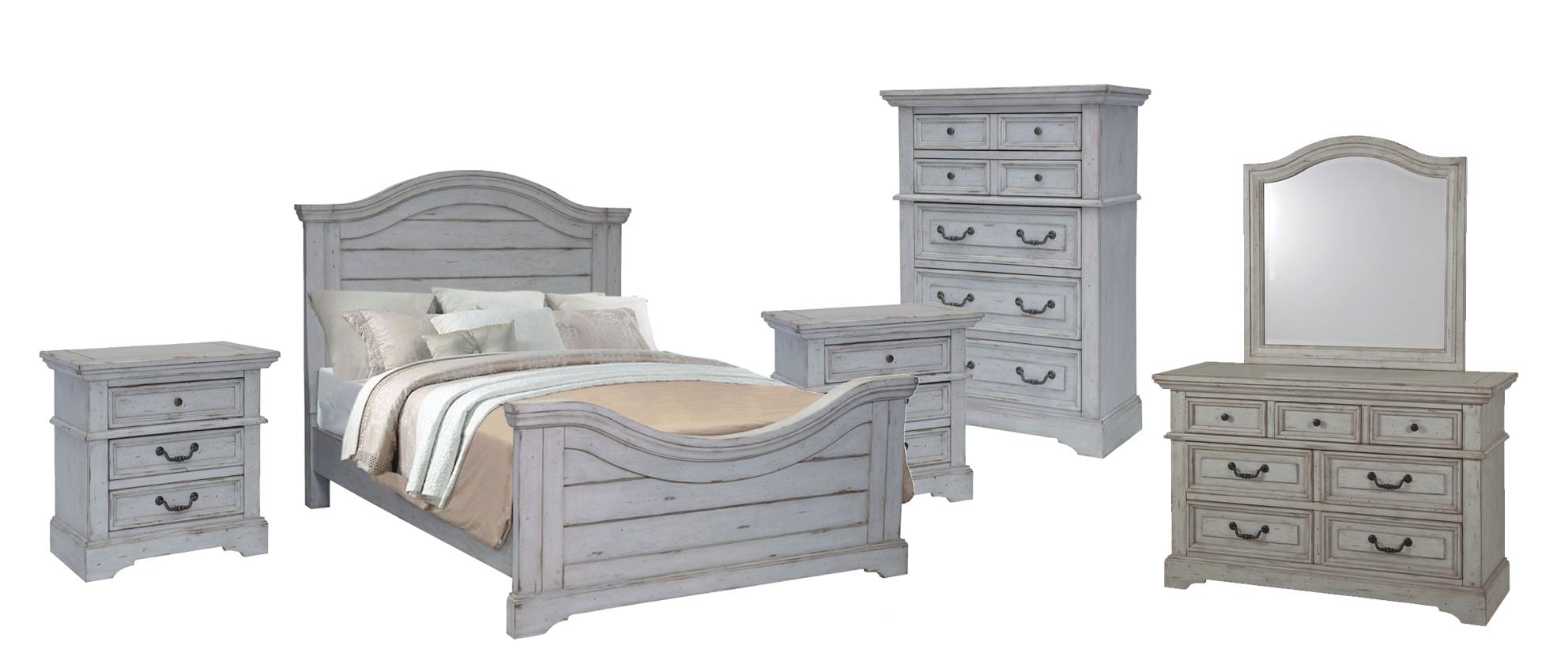 

    
Antique Gray Finish King Panel Bedroom Set 6Pcs 7820 STONEBROOK American Woodcrafters Traditional
