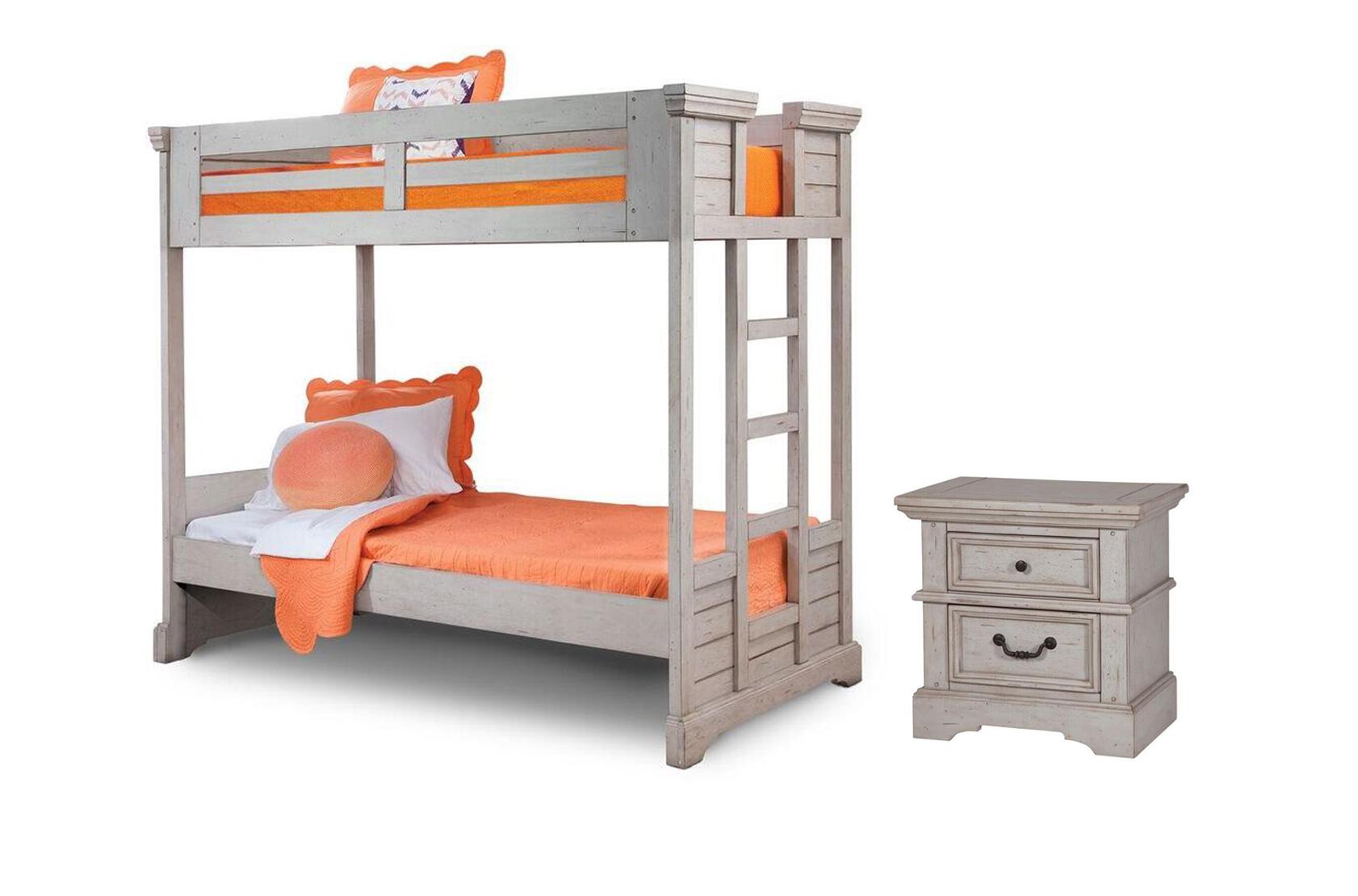 

    
Antique Gray Finish Twin Bunk Bed & Small Nightstand 7820 STONEBROOK American Woodcrafters
