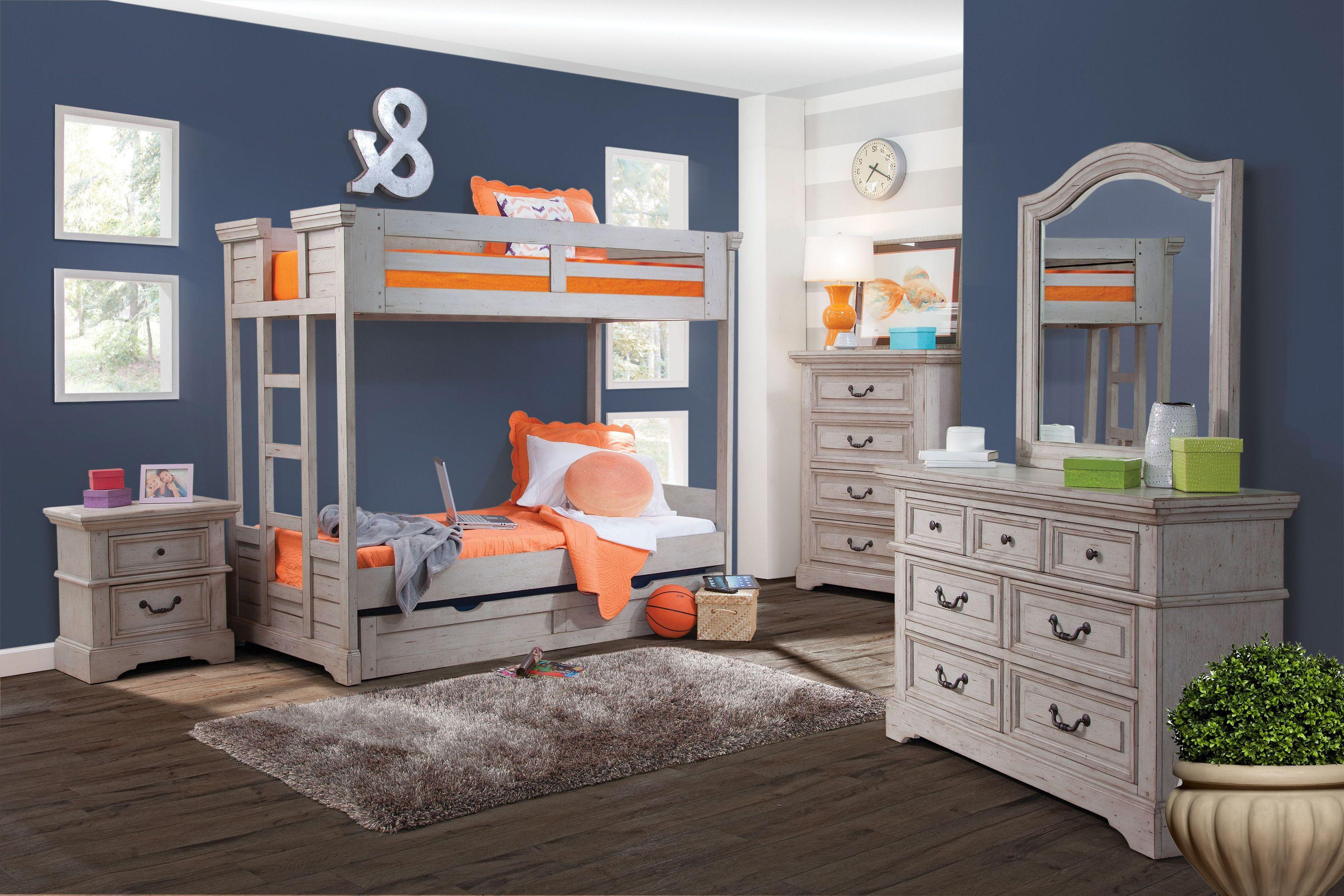 Classic, Traditional Twin Bunk Bed with Trundle Set 7820 STONEBROOK 7820-33BNK-906-NDMC-5PC in Antique, Gray 
