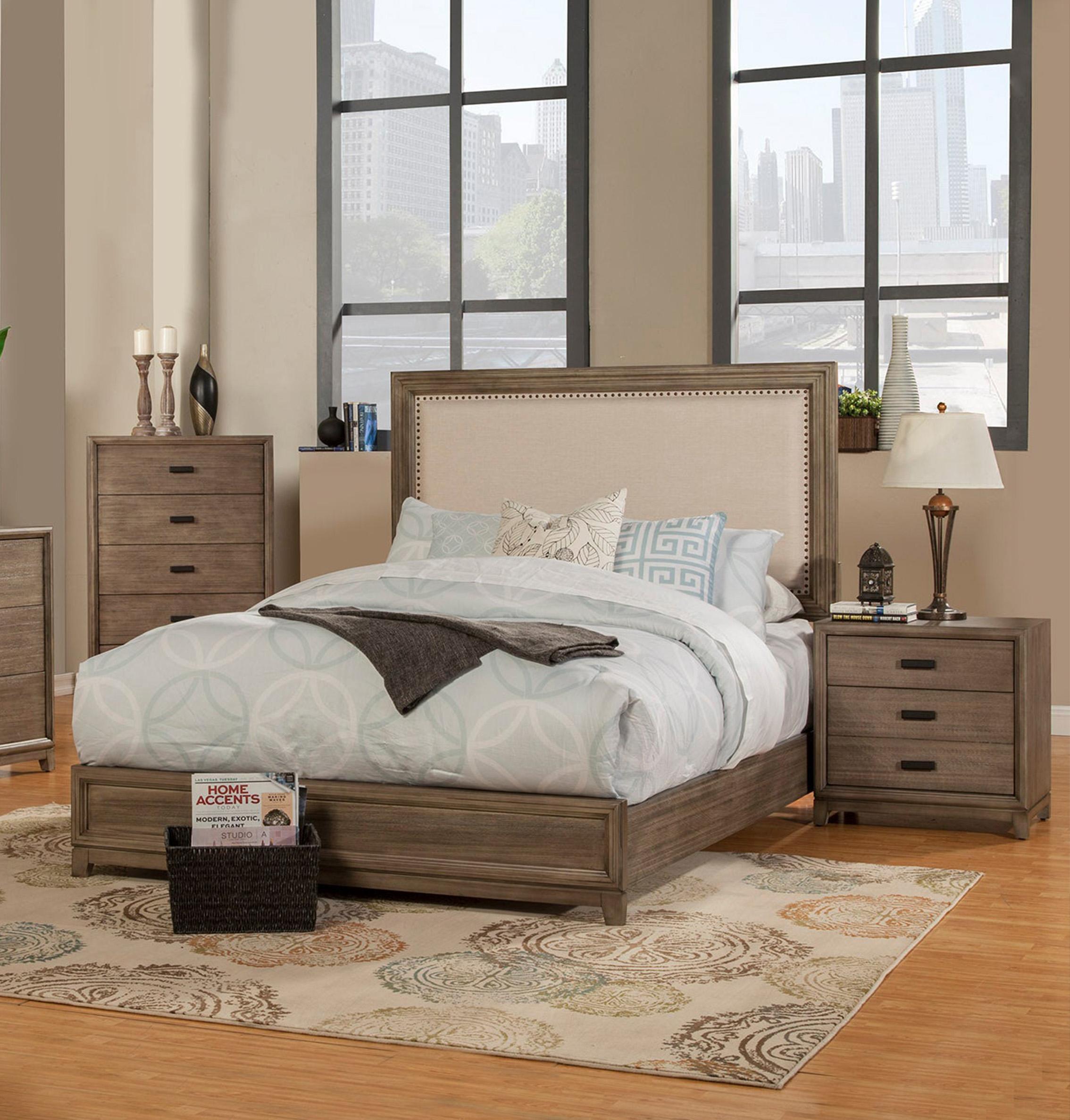 Modern, Traditional Panel Bedroom Set CAMILLA 11800-07CK-Set-3 in Gray Fabric