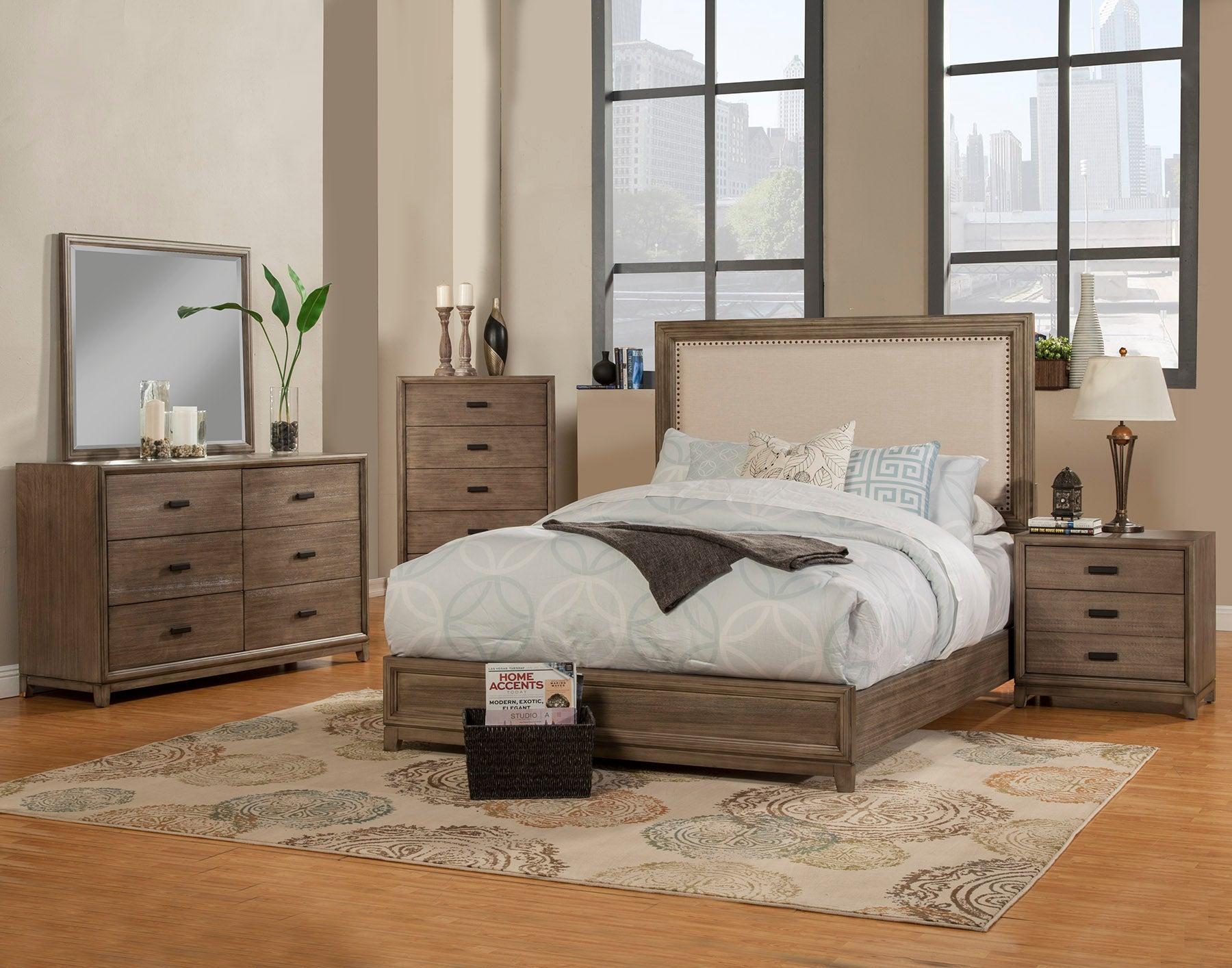 Modern, Traditional Panel Bedroom Set CAMILLA 11800-07CK-Set-4 in Gray Fabric