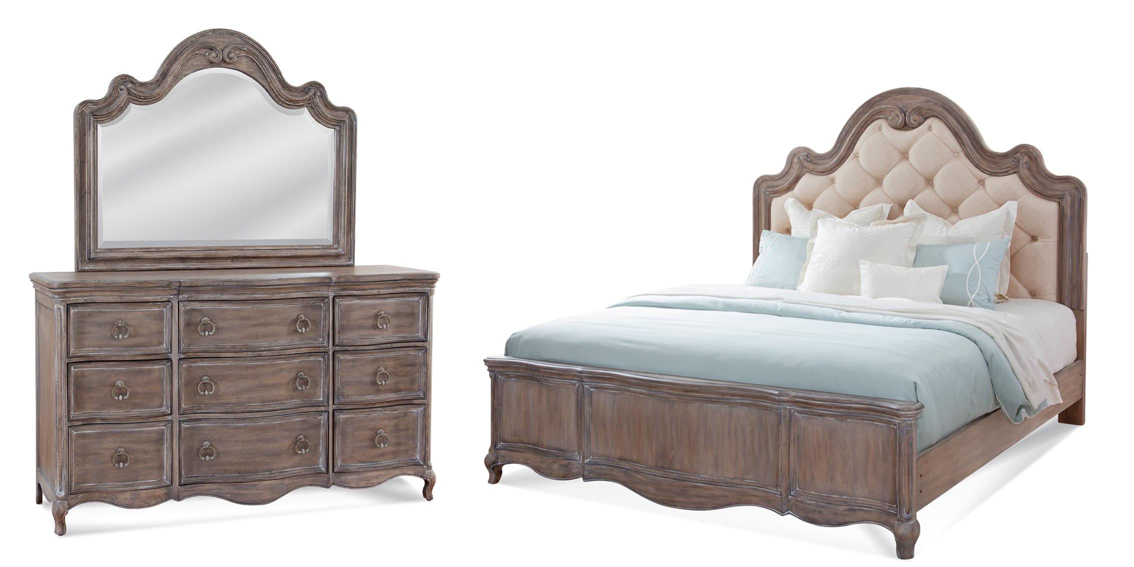 Classic, Traditional Panel Bedroom Set GENOA 1575-50TUPH 1575-QTUPN-3PC in Antique, Gray Fabric