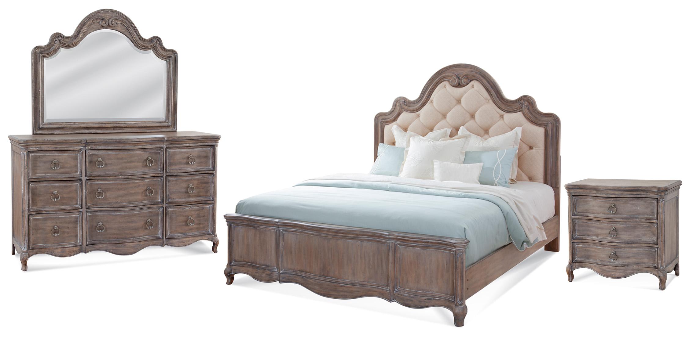 Classic, Traditional Panel Bedroom Set GENOA 1575-50TUPH 1575-QTUPN-4PC in Antique, Gray Fabric