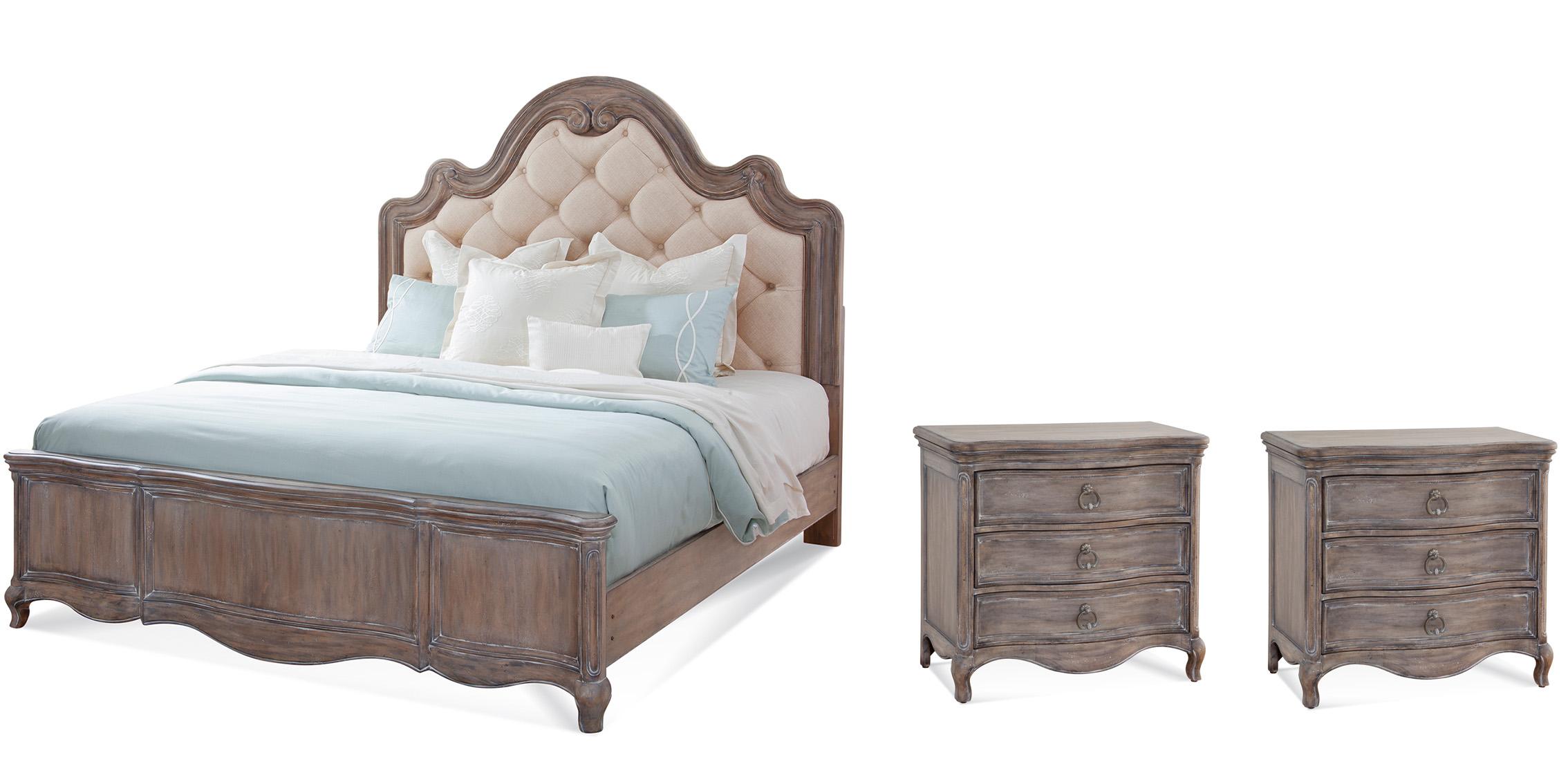 Classic, Traditional Panel Bedroom Set GENOA 1575-66TUPH-Set 1575-66TUPH-2N-3PC in Antique, Gray Fabric