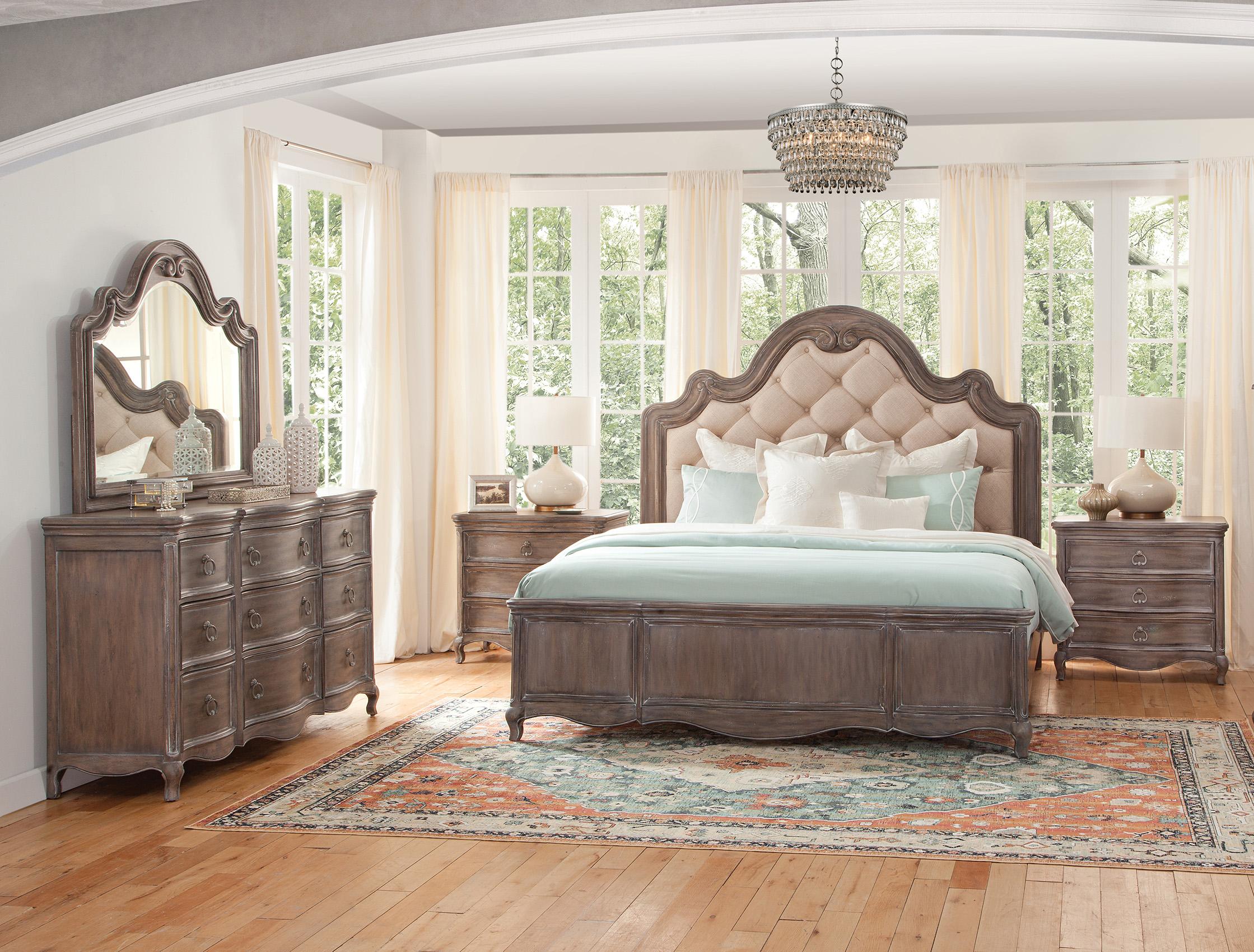 Classic, Traditional Panel Bedroom Set GENOA 1575-66TUPH-Set 1575-66TUPH-2ND-4PC in Antique, Gray Fabric