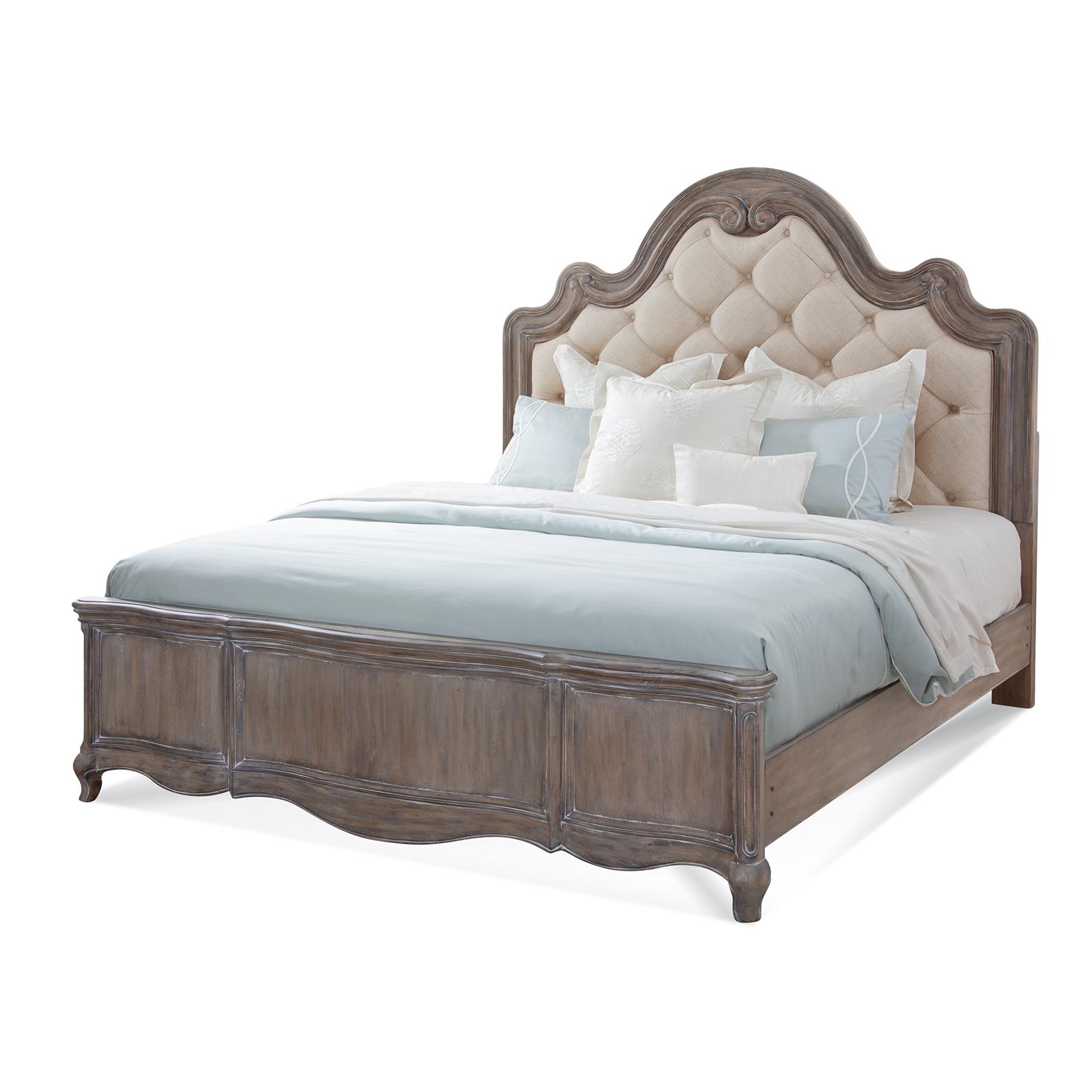 Classic, Traditional Panel Bed GENOA 1575-66TUPH 1575-66TUPH in Antique, Gray Fabric