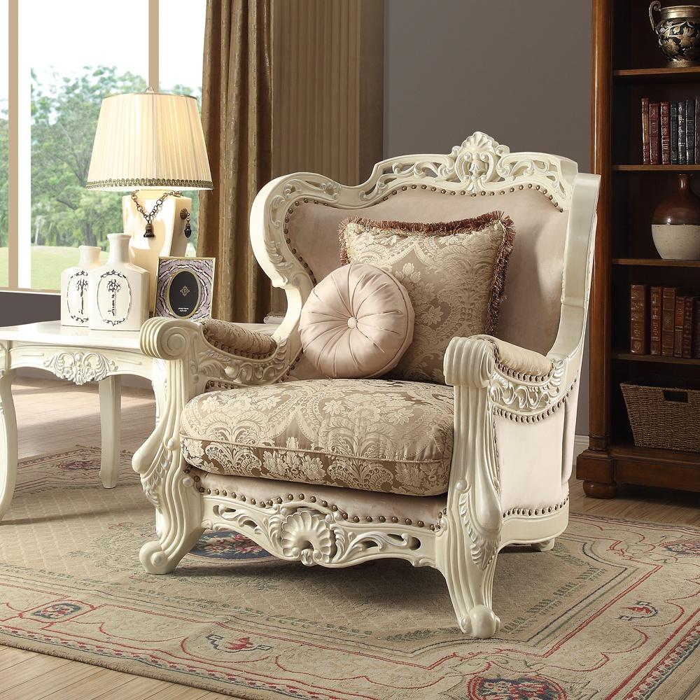 Traditional Arm Chairs HD-2657 HD-C2657 in Antique, Ivory Fabric