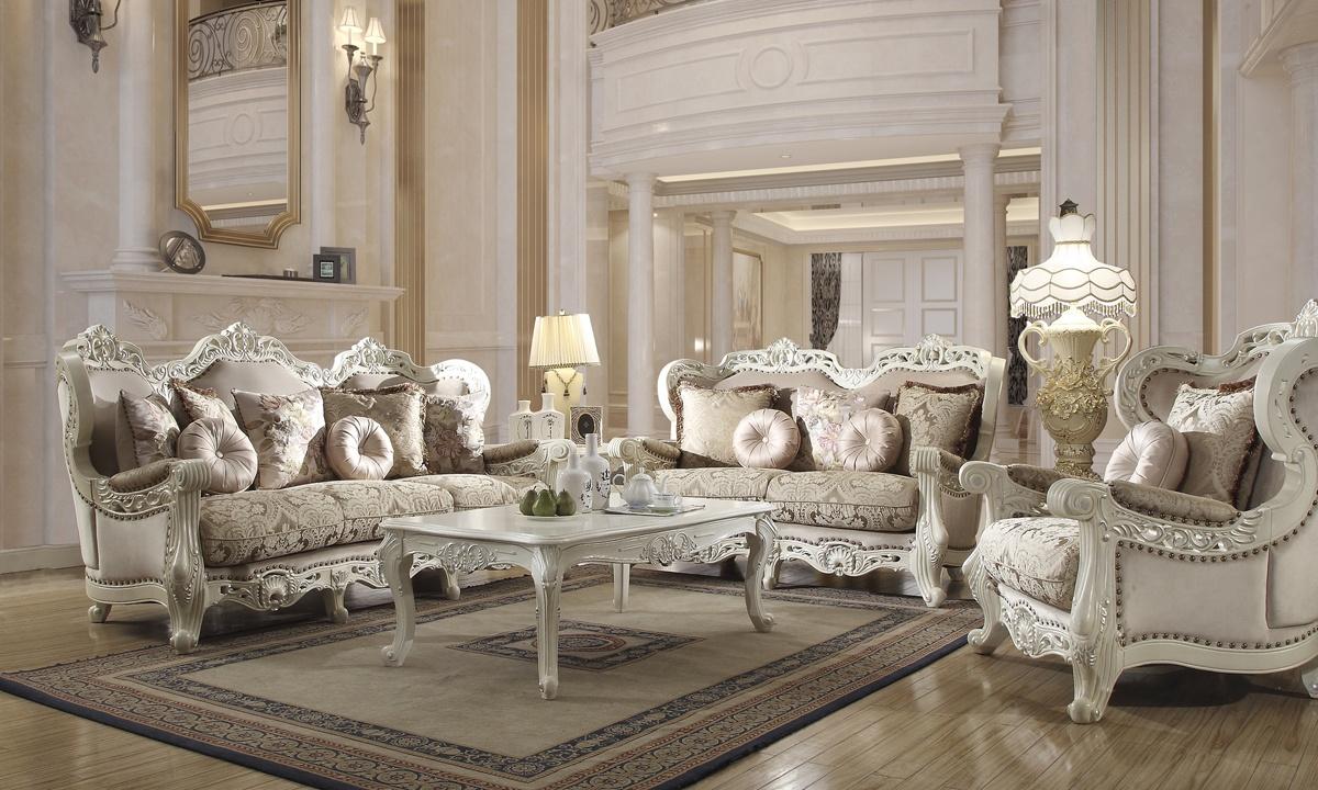 

    
Antique Ivory Chenille Sofa Set 3Pcs Traditional Homey Design HD-2657
