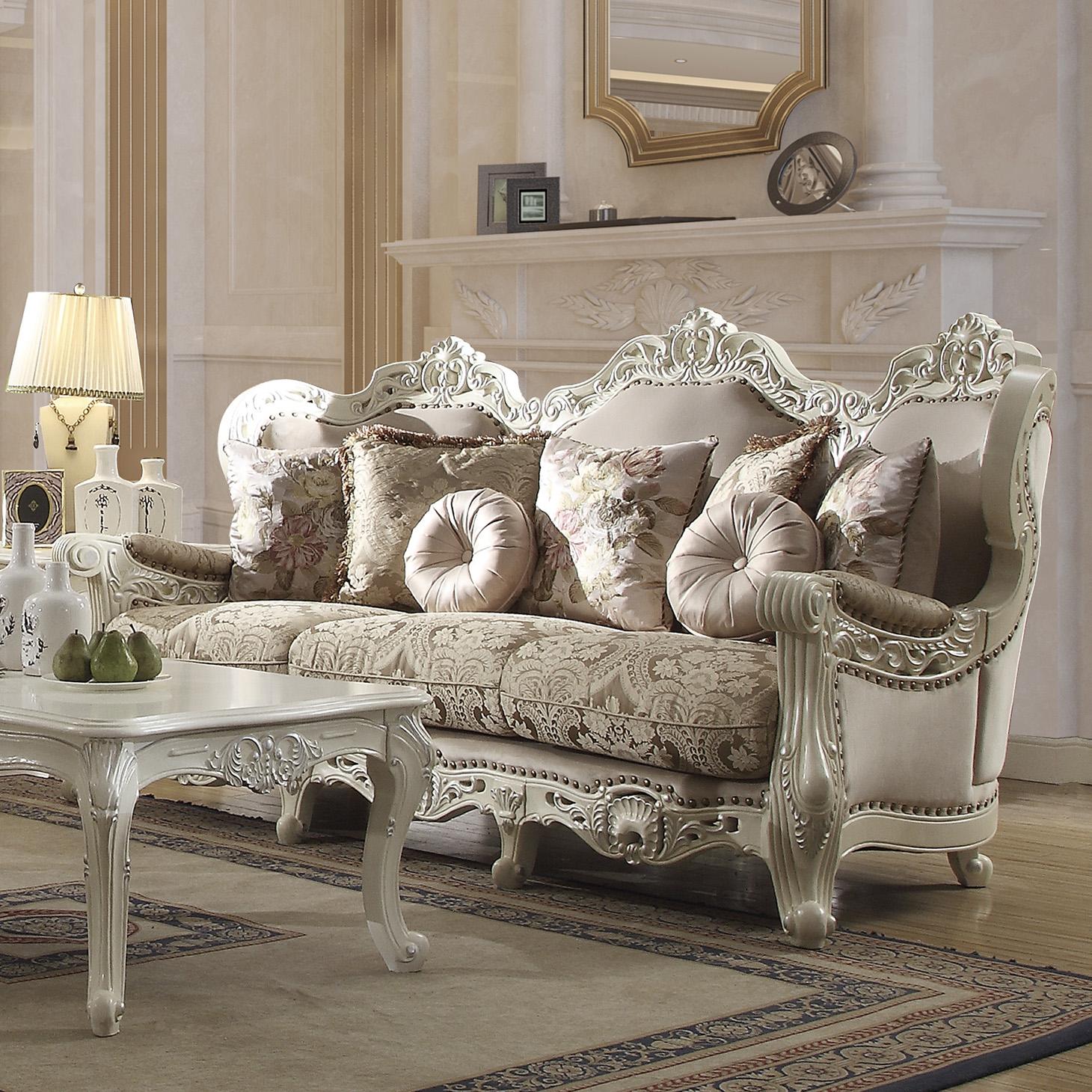 

    
Antique Ivory Chenille Sofa Set 2Pcs Traditional Homey Design HD-2657
