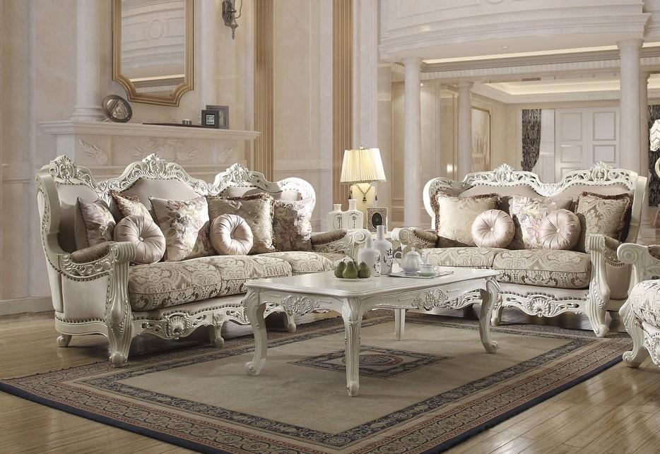 Traditional Sofa and Loveseat HD-2657 HD-2657-2PC in Ivory, Beige Fabric