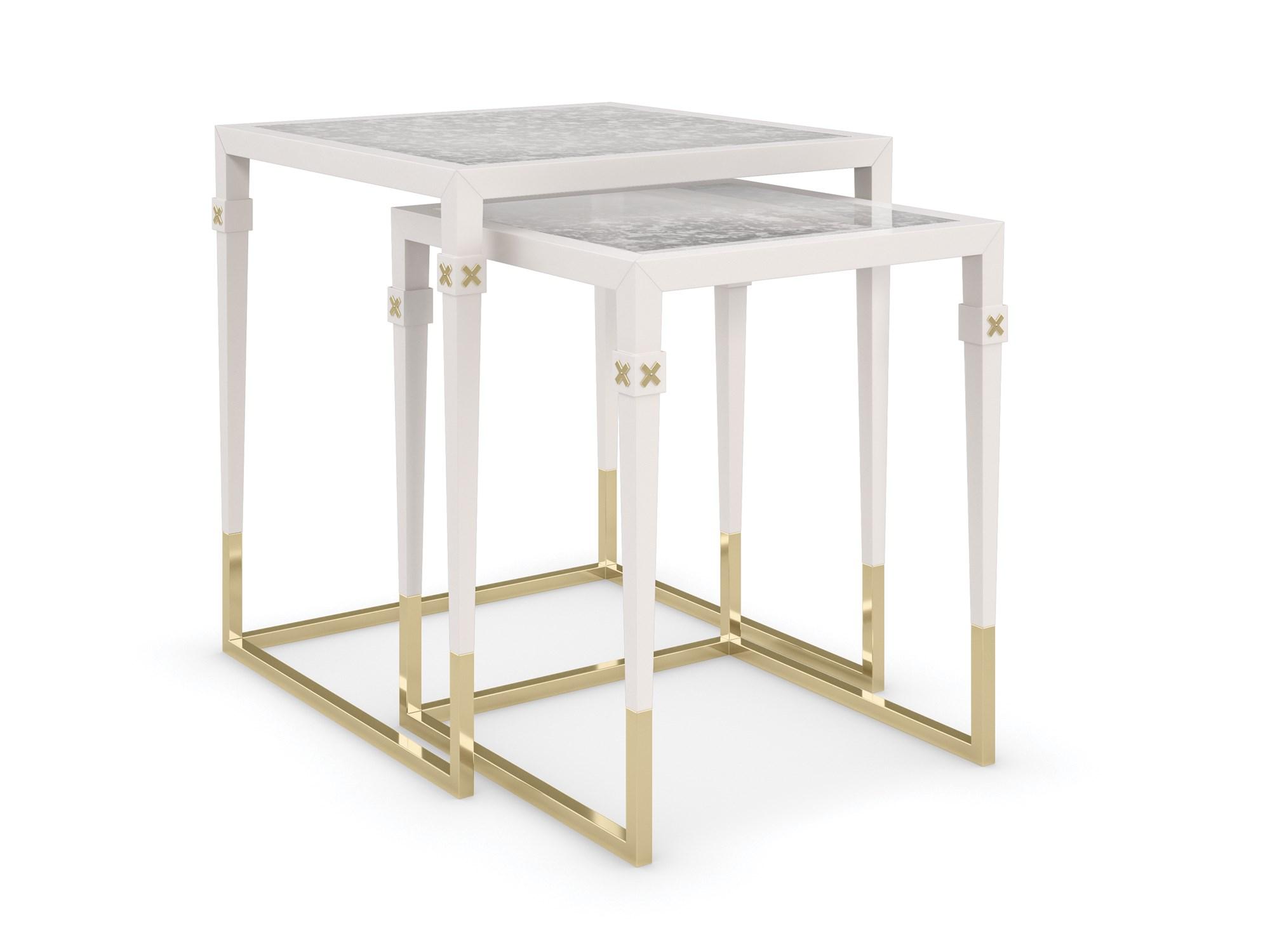 Contemporary End Table Set BETTER TOGETHER CLA-021-471 in Pearl White, Gold 