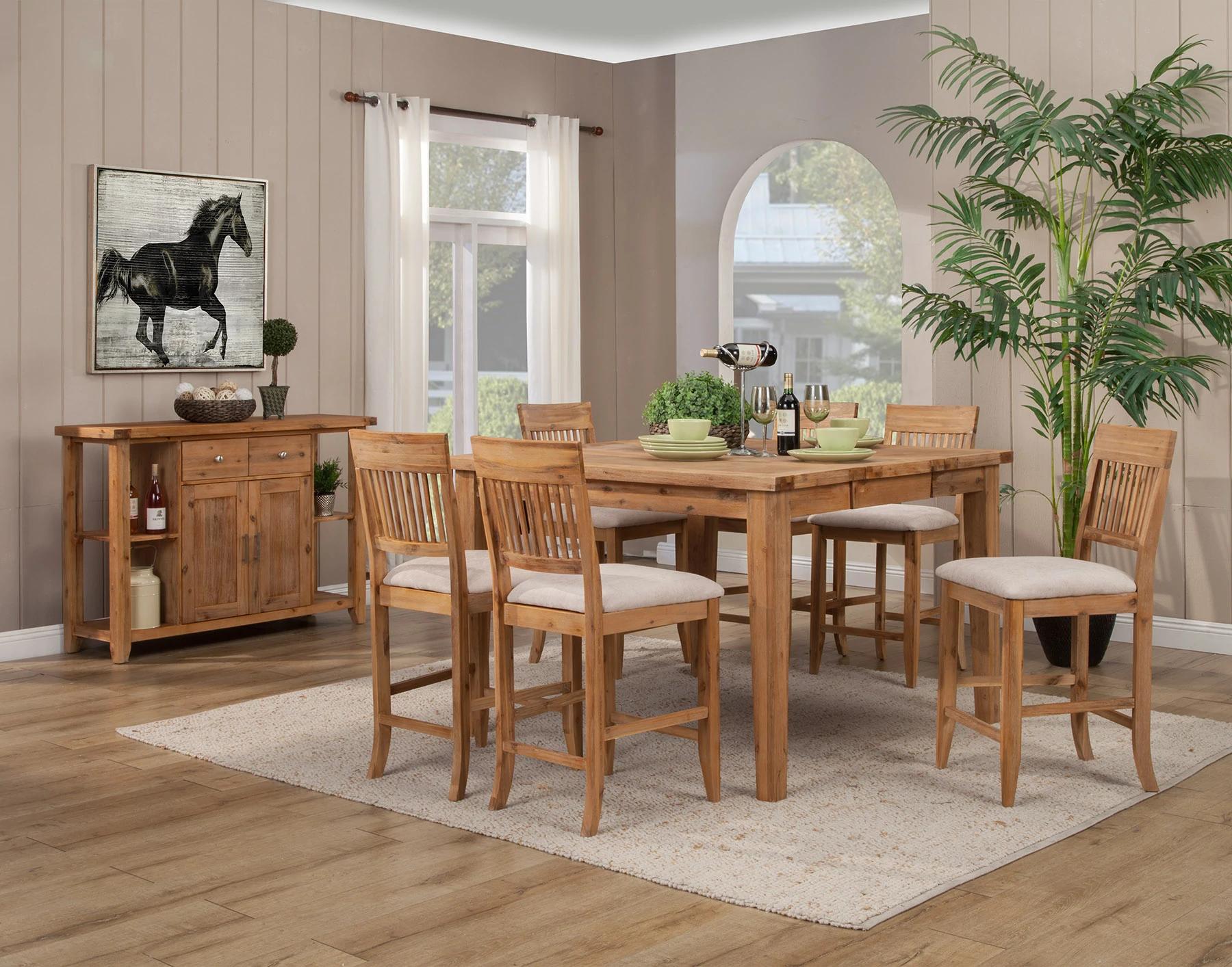 Modern, Traditional Dining Table Set ASPEN 8812-03-Set-7 in Natural Fabric
