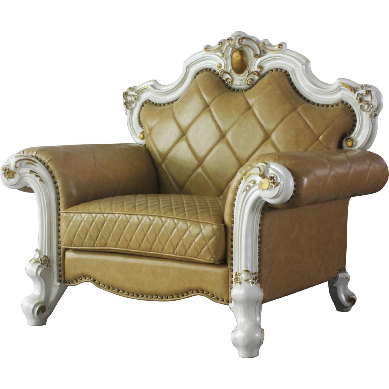 Classic, Traditional Arm Chair Picardy 58212 58212- Picardy in Pearl, Antique, Yellow PU