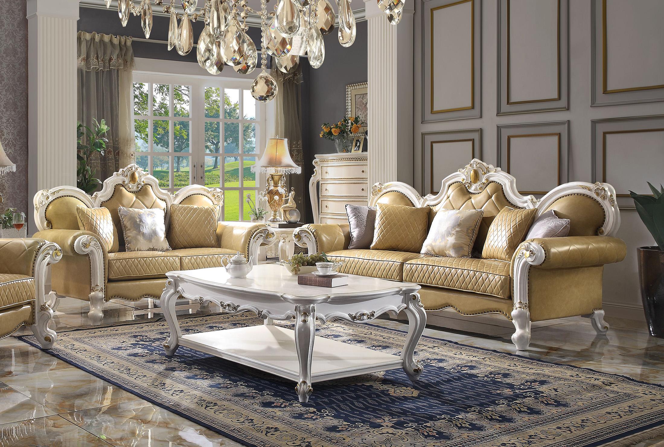 Classic, Traditional Sofa Set Picardy 58210 58210-Set-2 Picardy in Pearl, Antique, Yellow PU