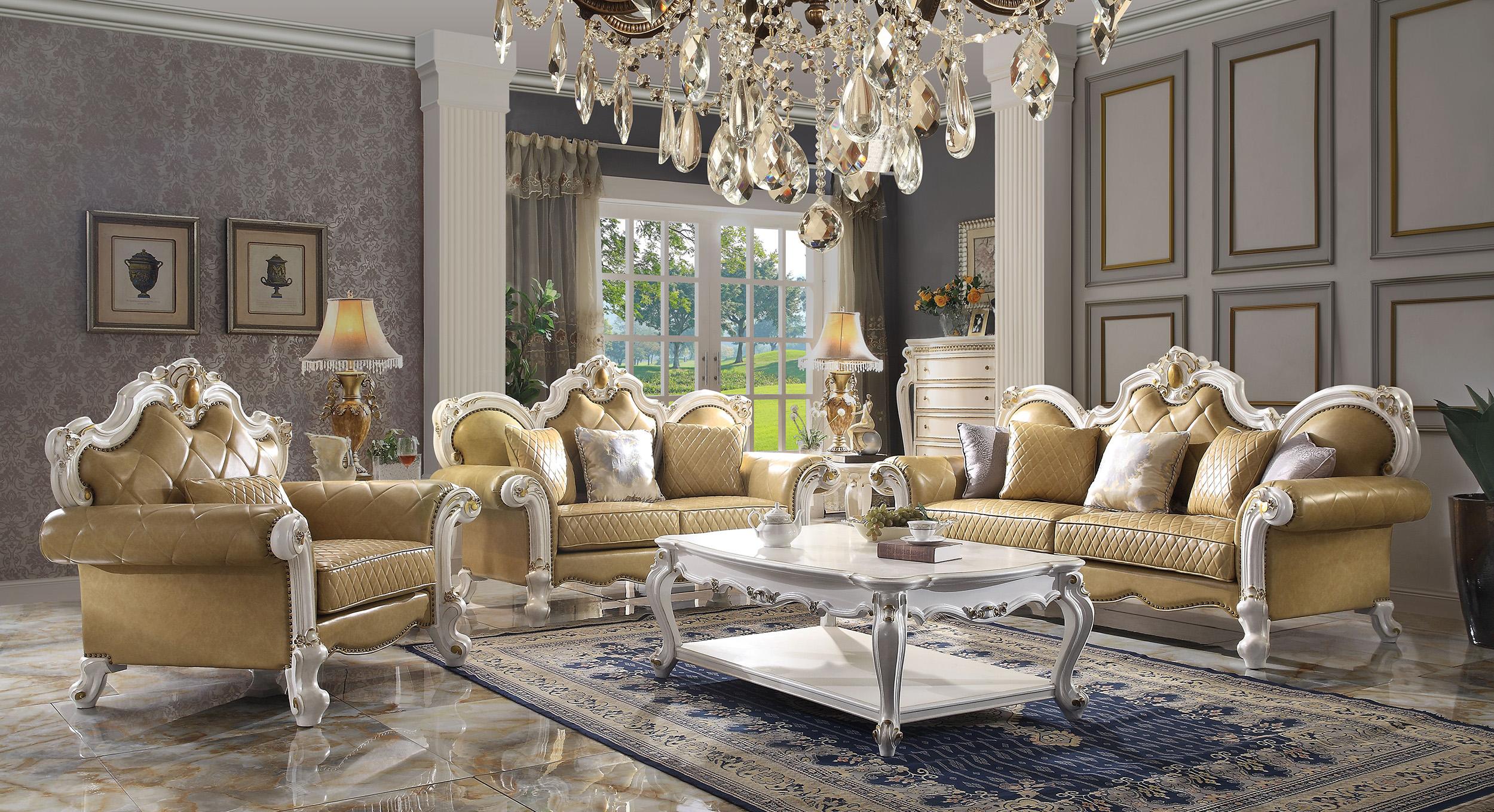 Classic, Traditional Sofa Set Picardy 58210 58210-Set-3 Picardy in Pearl, Antique, Yellow PU
