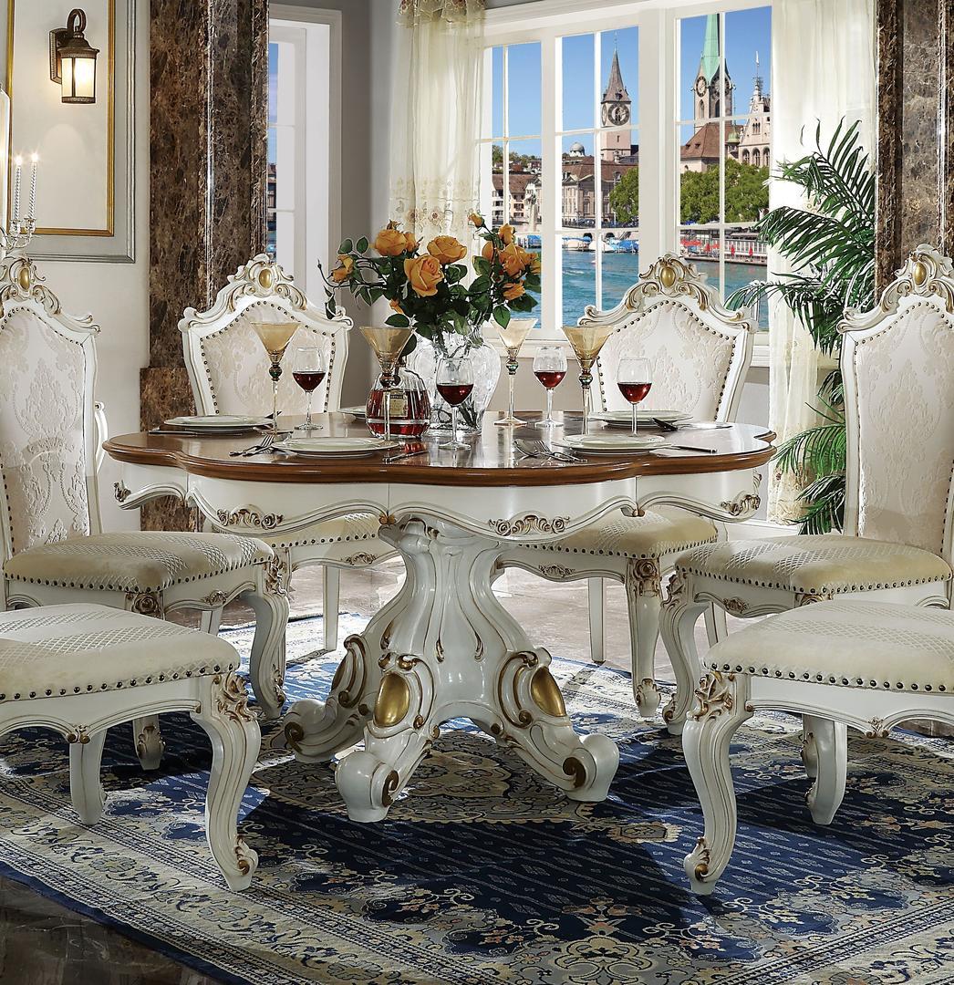 

    
63470-Set-7 Antique Pearl & Cherry Round Pedestal Dining Table Set 7Pcs 63470 Picardy ACME
