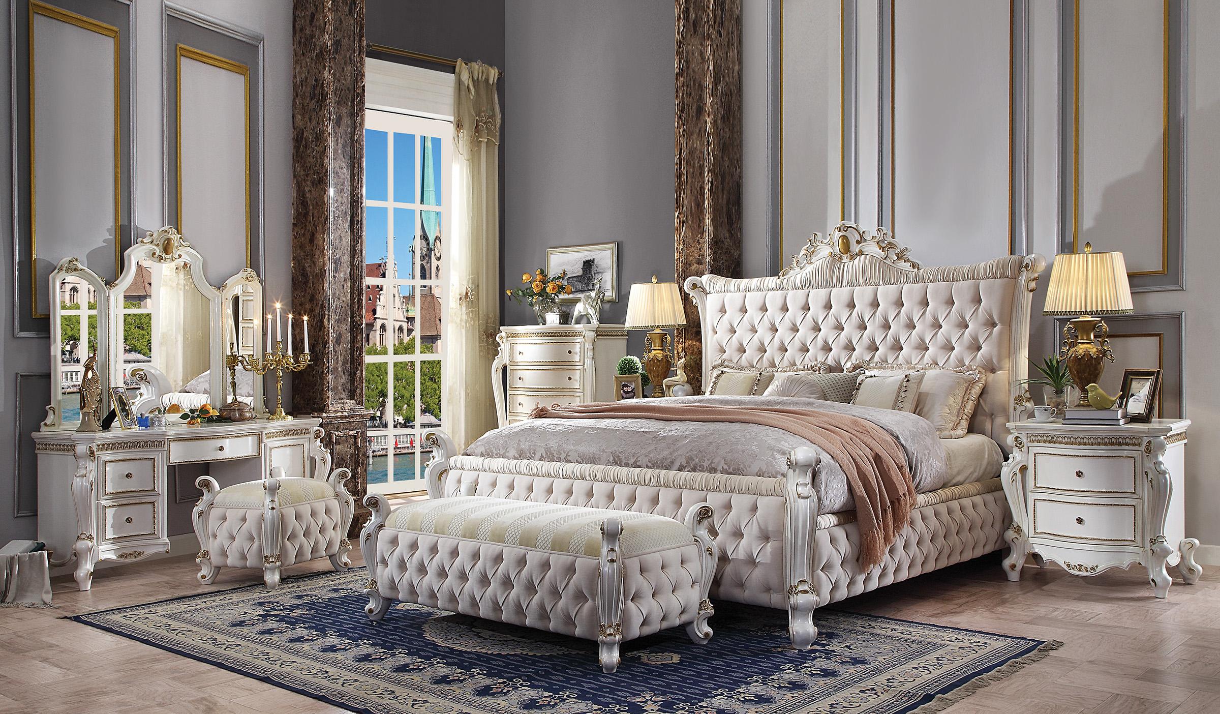 

        
Acme Furniture Picardy-27880Q Panel Bedroom Set Pearl/Antique Fabric 0840412201424
