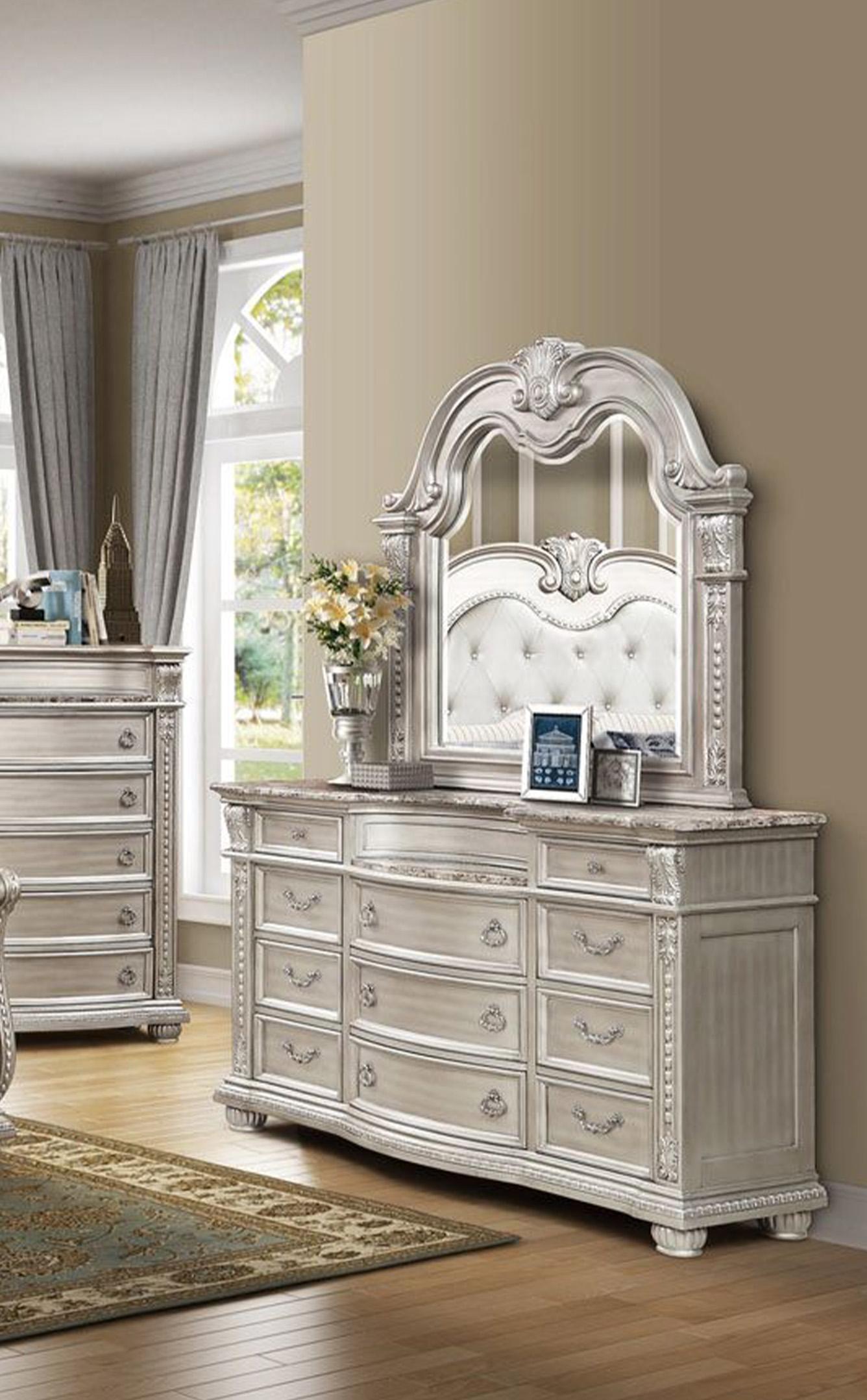 

    
McFerran Furniture B9506 Dresser With Mirror Platinum B9506-DM-2PC
