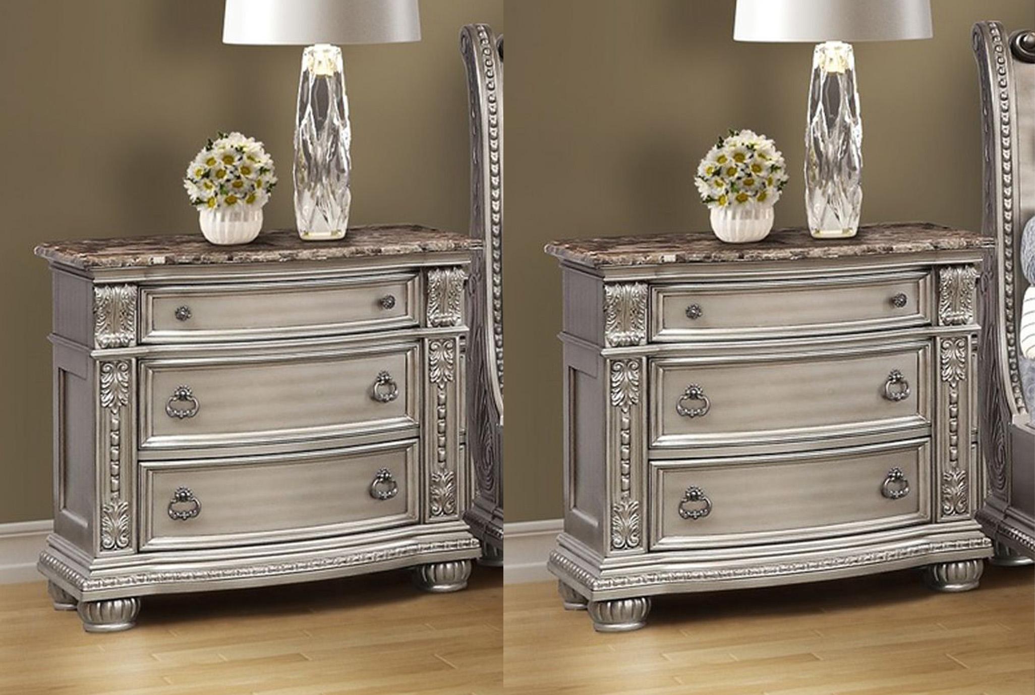 Classic, Traditional Nightstand Set B9506 B9506-N-2PC in Platinum 