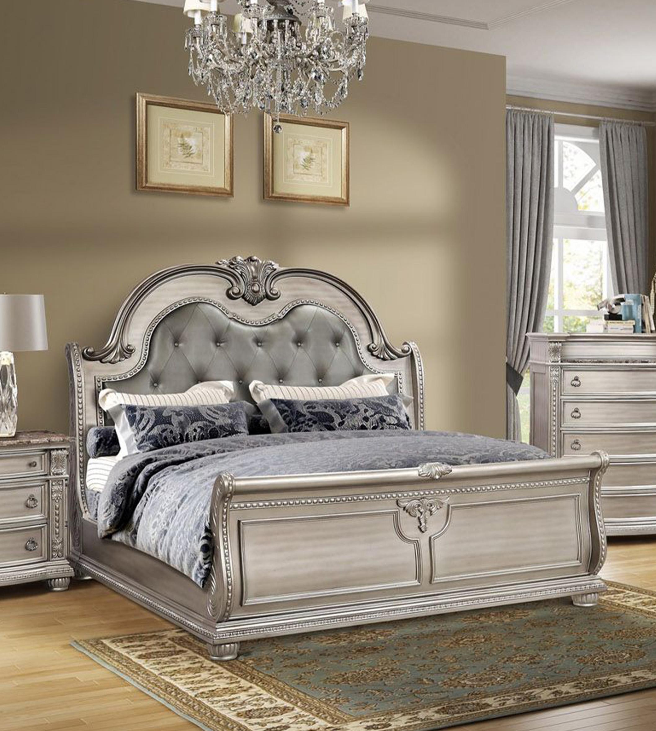 Classic, Traditional Sleigh Bed B9506 B9506-CK in Platinum Bonded Leather