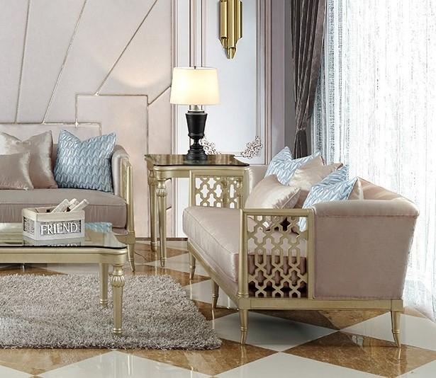 Traditional Loveseat HD-627 HD-627-L in Champagne Fabric