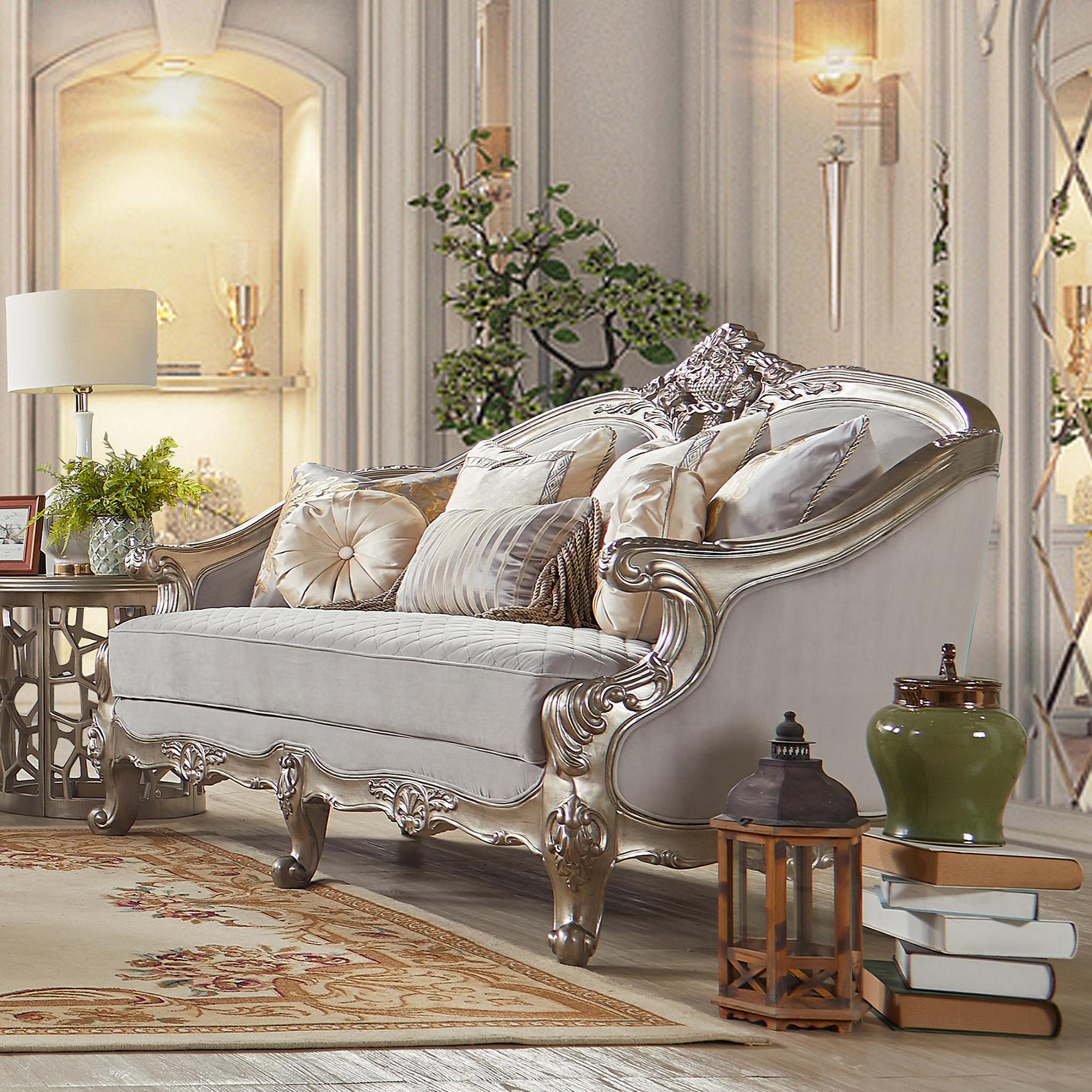 Traditional Loveseat HD-20339 HD-L20339 in Silver, Bronze Fabric