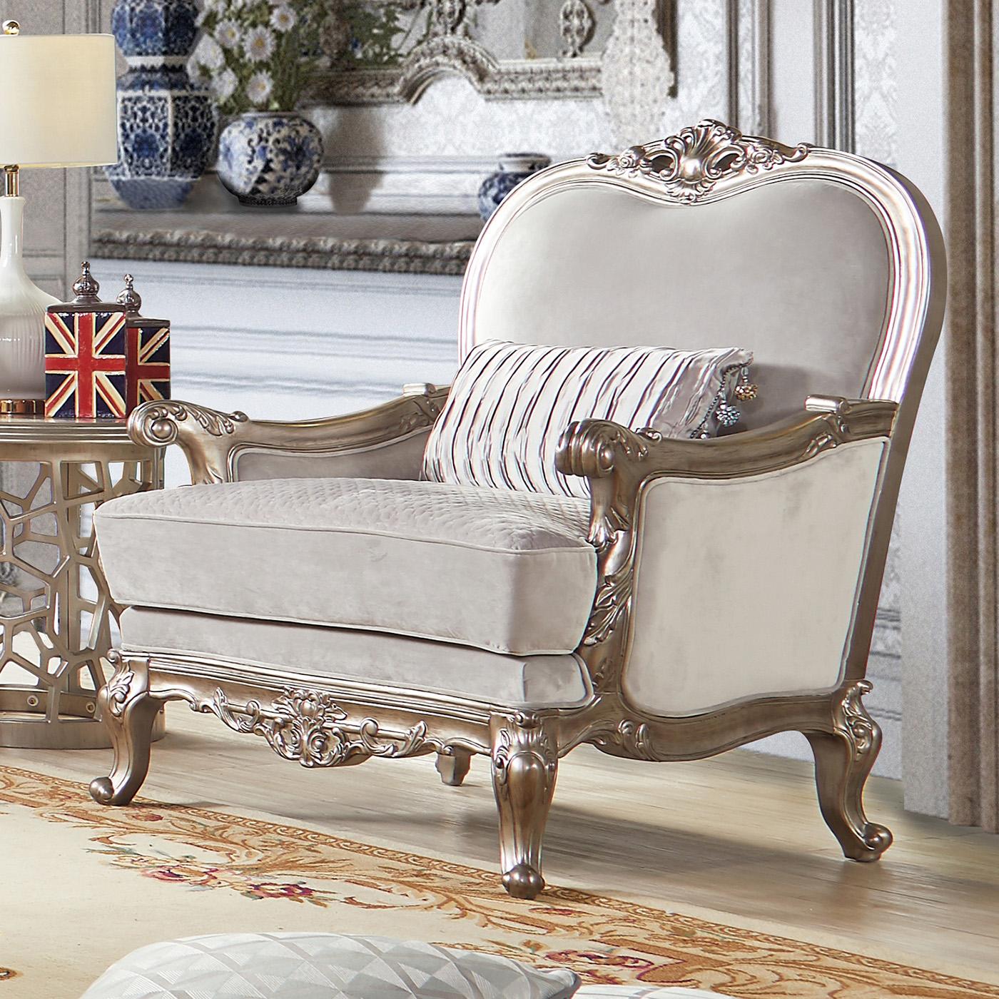 Traditional Arm Chairs HD-20353 HD-C20353 in Antique, Silver Fabric