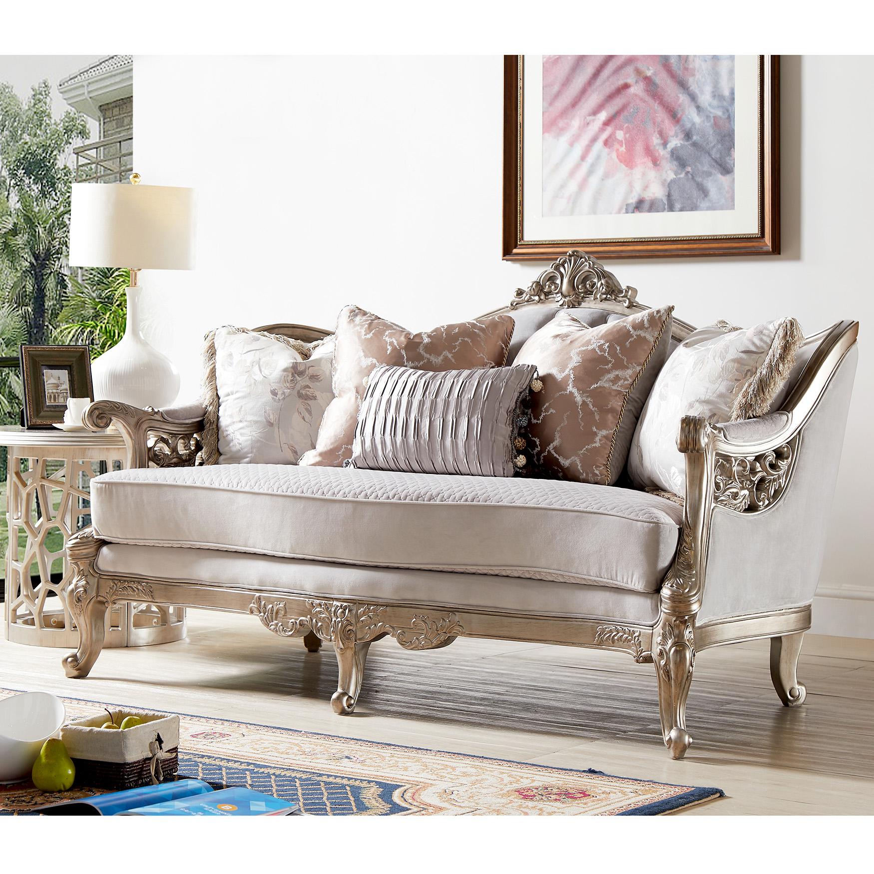 Traditional Loveseat HD-20353 HD-L20353 in Antique, Silver Fabric