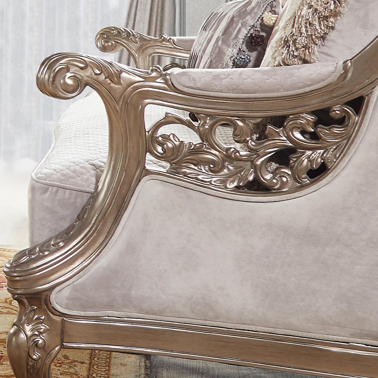 

    
Antique Silver Gray Performance Satin Sofa Traditional Homey Design HD-20353
