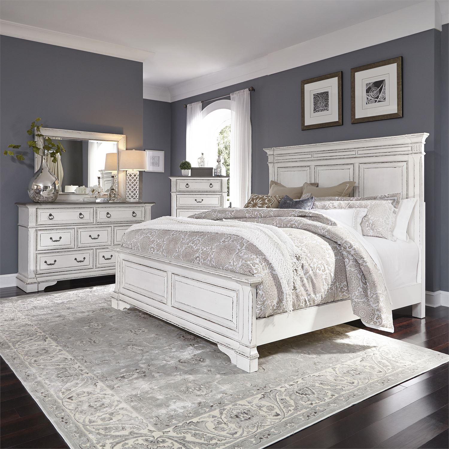 Traditional Panel Bedroom Set Abbey Park 520-BR-CPBDMC 520-BR-CPBDMC in White 