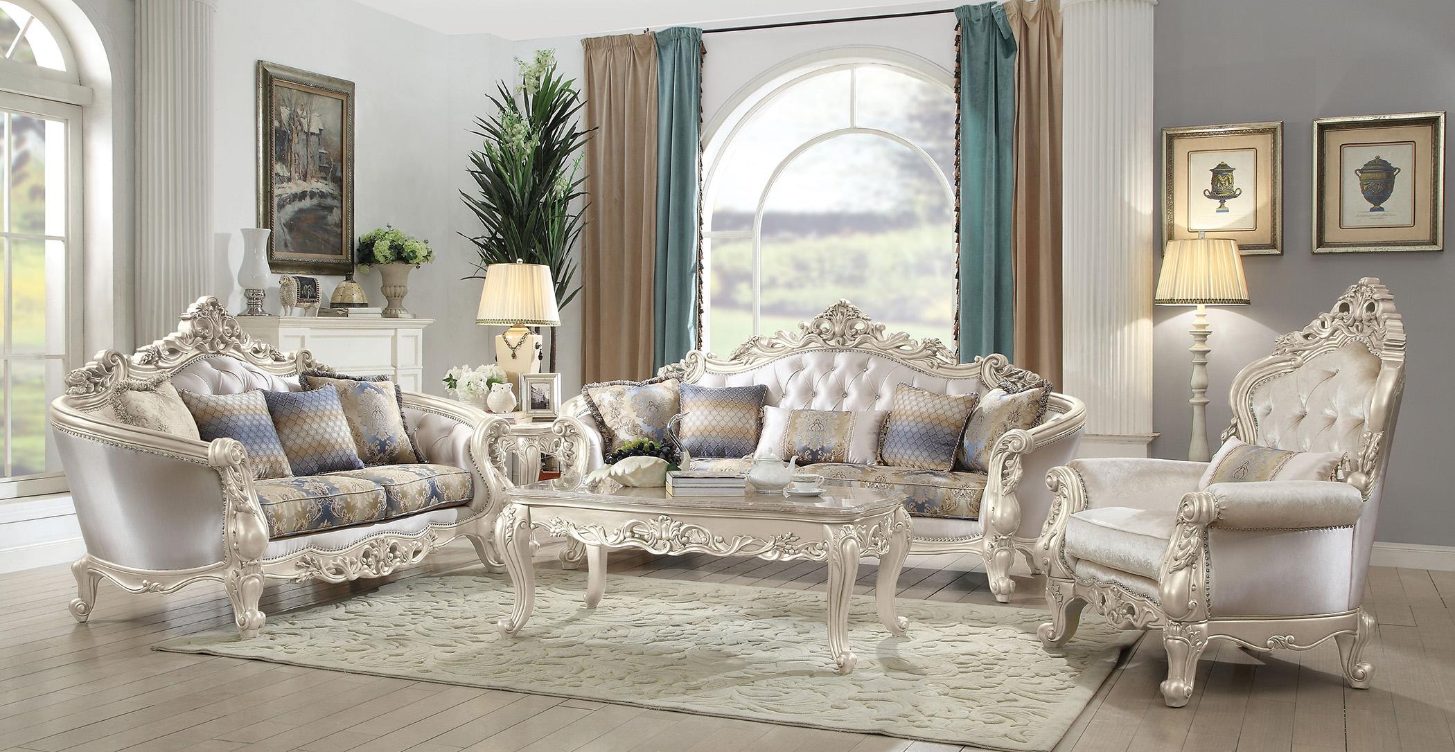 Classic, Traditional Sofa Loveseat and Chair Set Gorsedd-52440 Gorsedd-52440-Set-3 in Cream Fabric
