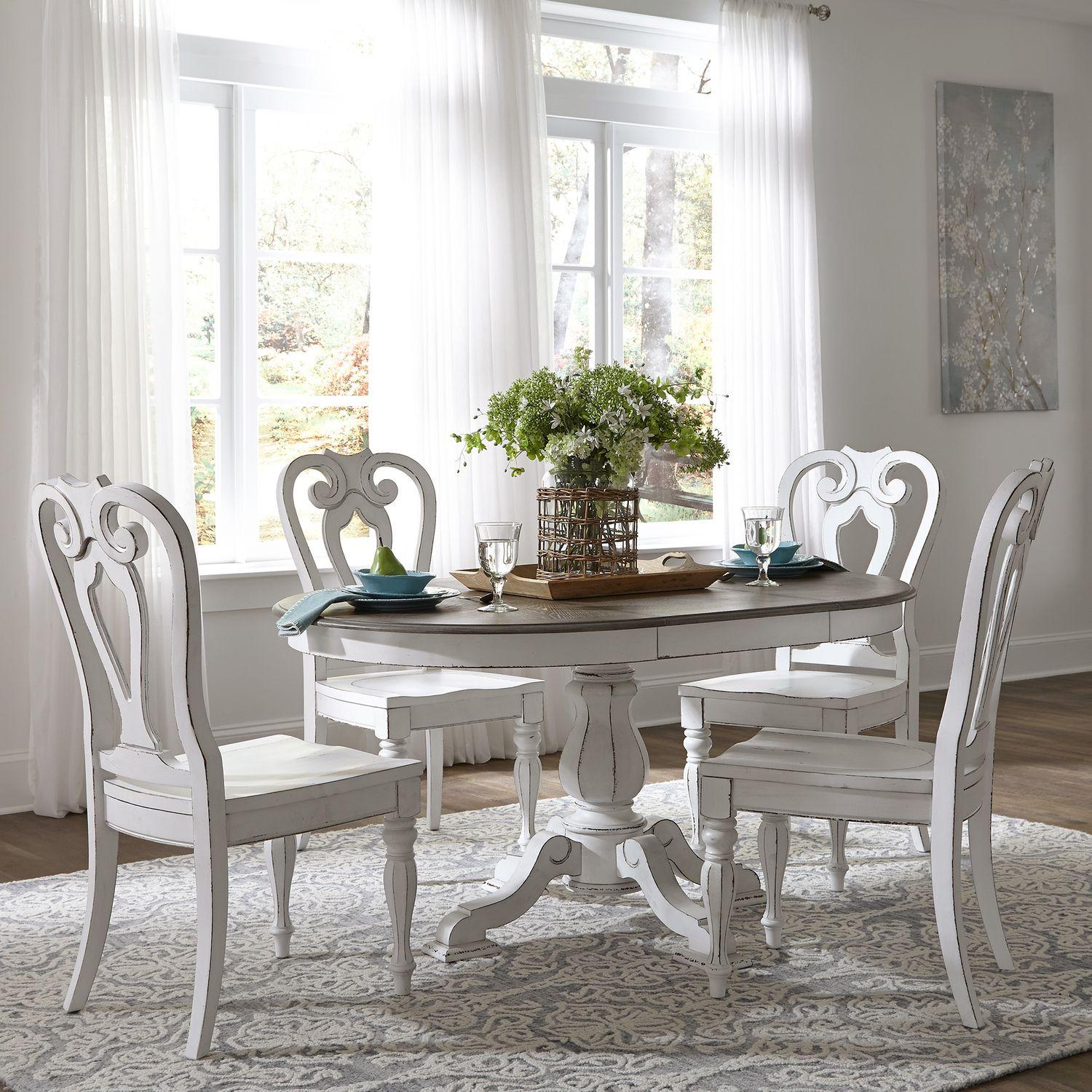 European Traditional Dining Table Set Magnolia Manor  (244-DR) Dining Room Set 244-DR-5PDS in White 