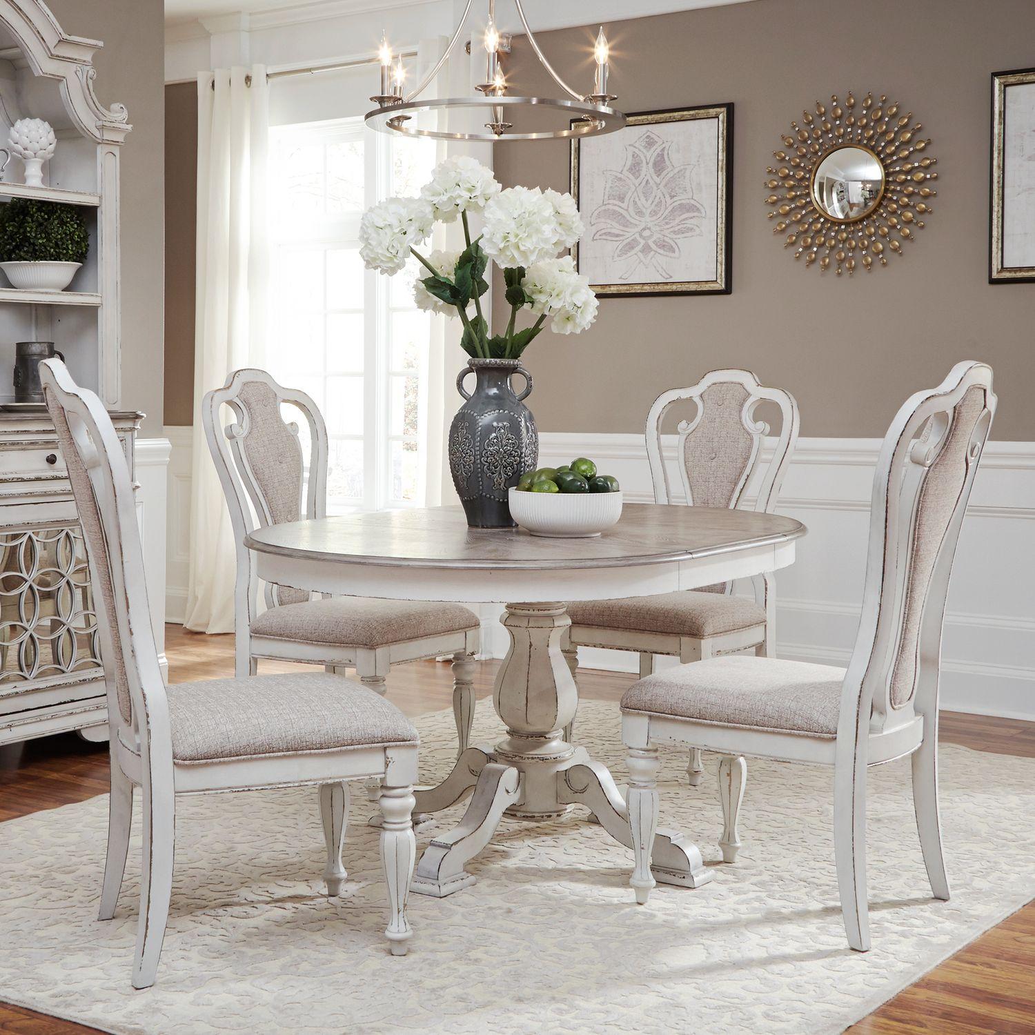 European Traditional Dining Table Set Magnolia Manor (244-DR) 244-DR-O5PDS in White Chenille