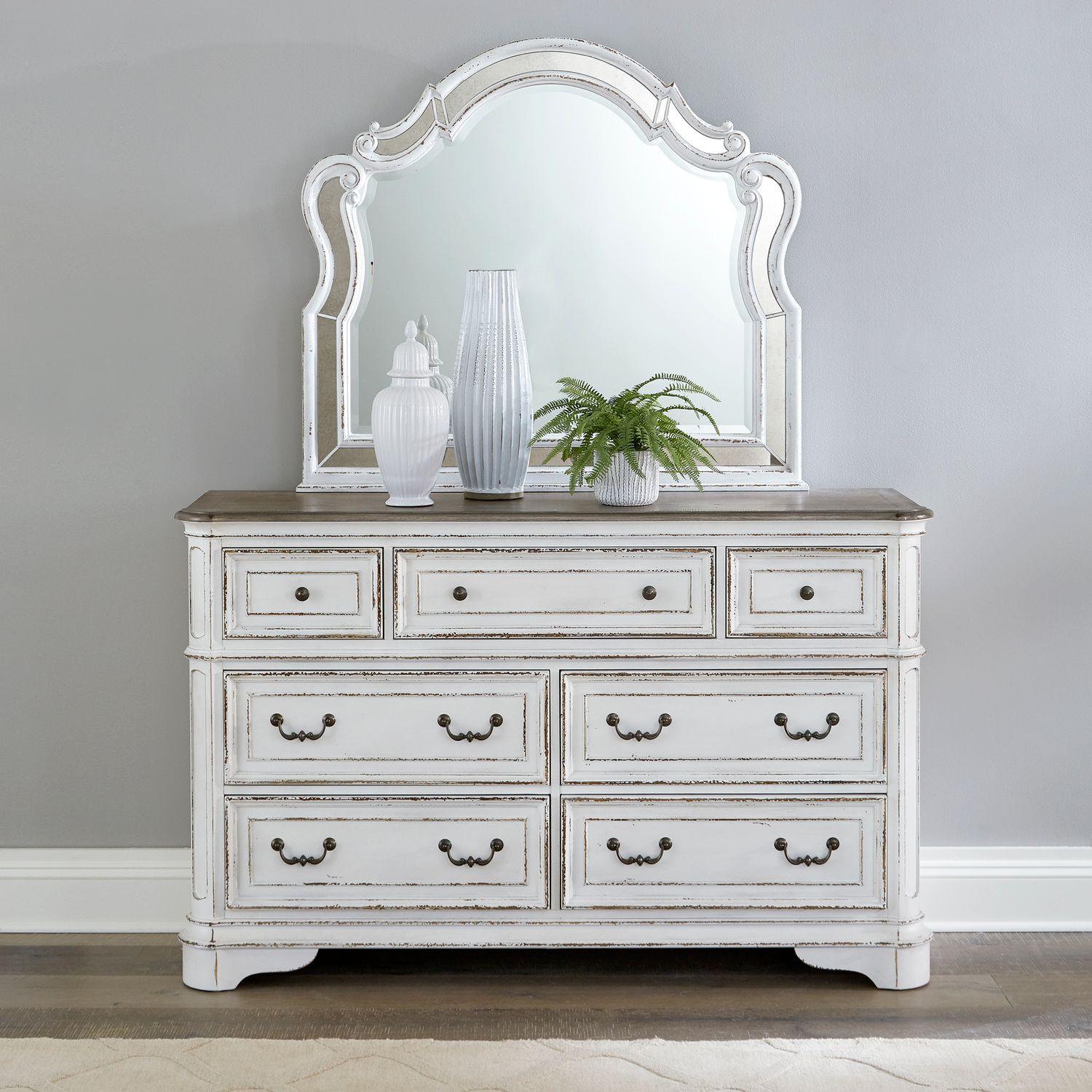 European Traditional Dresser w/Mirror Magnolia Manor  (244-BR) 244-BR-ADM in White 