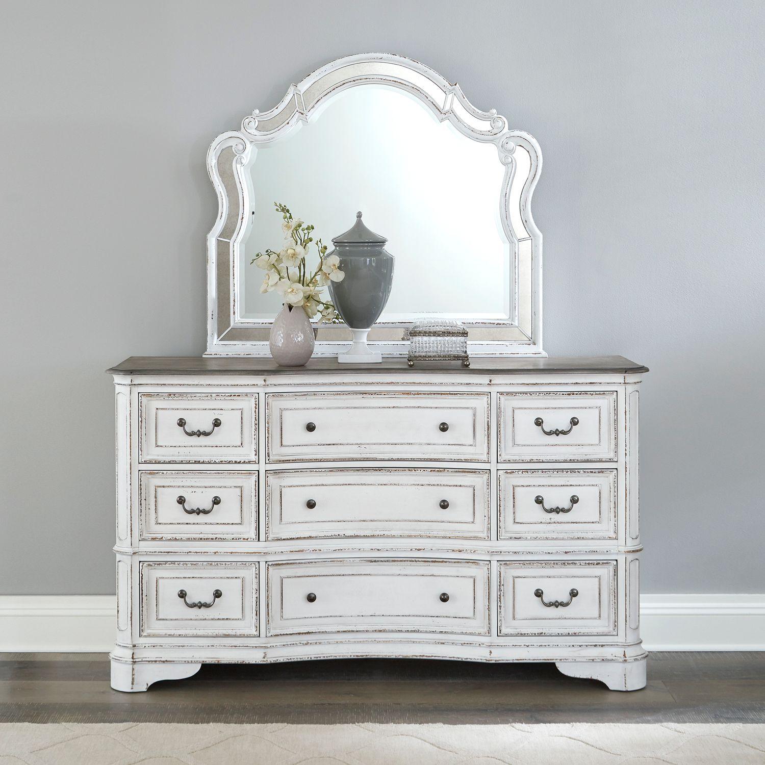 European Traditional Dresser w/Mirror Magnolia Manor  (244-BR) 244-BR-ODM in White 