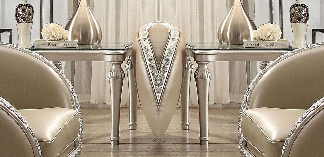 Traditional End Table Set HD-E13009 HD-E13009-2PC in Metallic, Antique White, Silver, Amethyst 