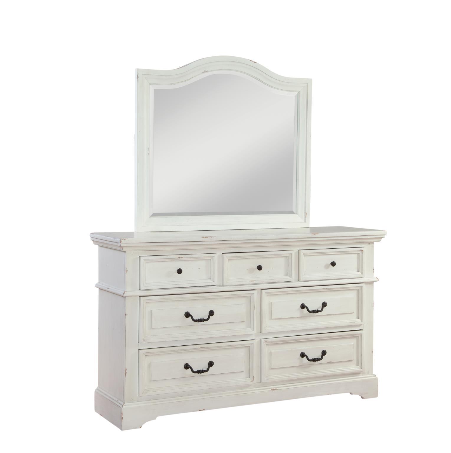 

    
Antique White Finish Dresser With Mirror Set 2Pcs 7810 STONEBROOK American Woodcrafters Traditional
