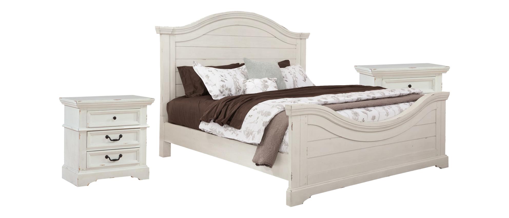 

    
Antique White Finish King Panel Bedroom Set 3Pcs 7810 STONEBROOK American Woodcrafters Traditional
