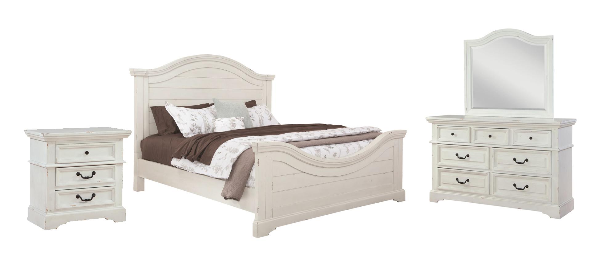 

    
Antique White Finish King Panel Bedroom Set 4Pcs 7810 STONEBROOK American Woodcrafters Traditional
